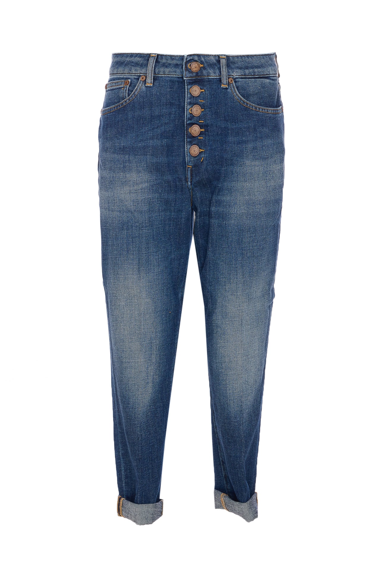 Dondup High-waisted Distressed Denim Jeans With Rolled Cuffs In Blue