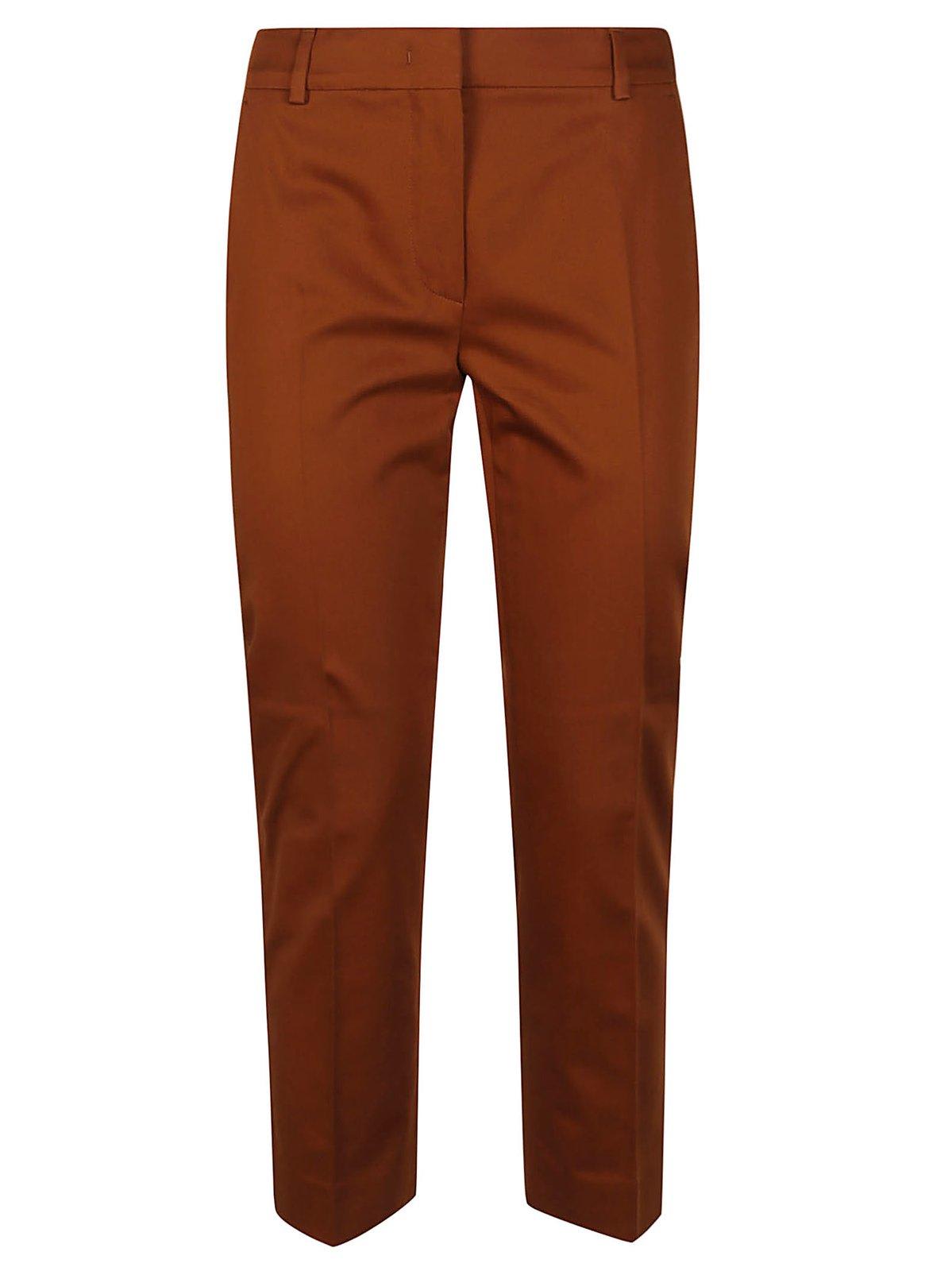Max Mara Tapered Cropped Trousers In Leather Brown