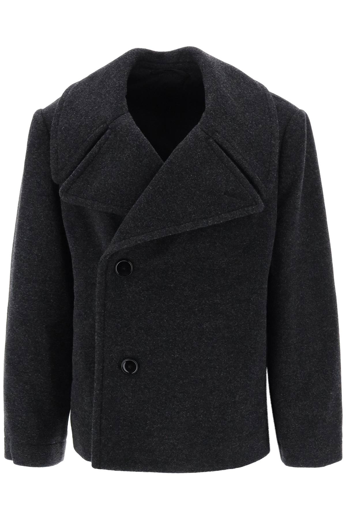 LEMAIRE DOUBLE-BREASTED PEACOAT IN MELANGE WOOL