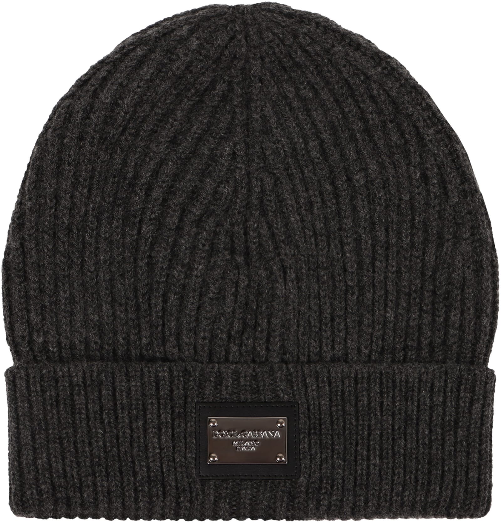 Shop Dolce & Gabbana Ribbed Knit Beanie In Grey