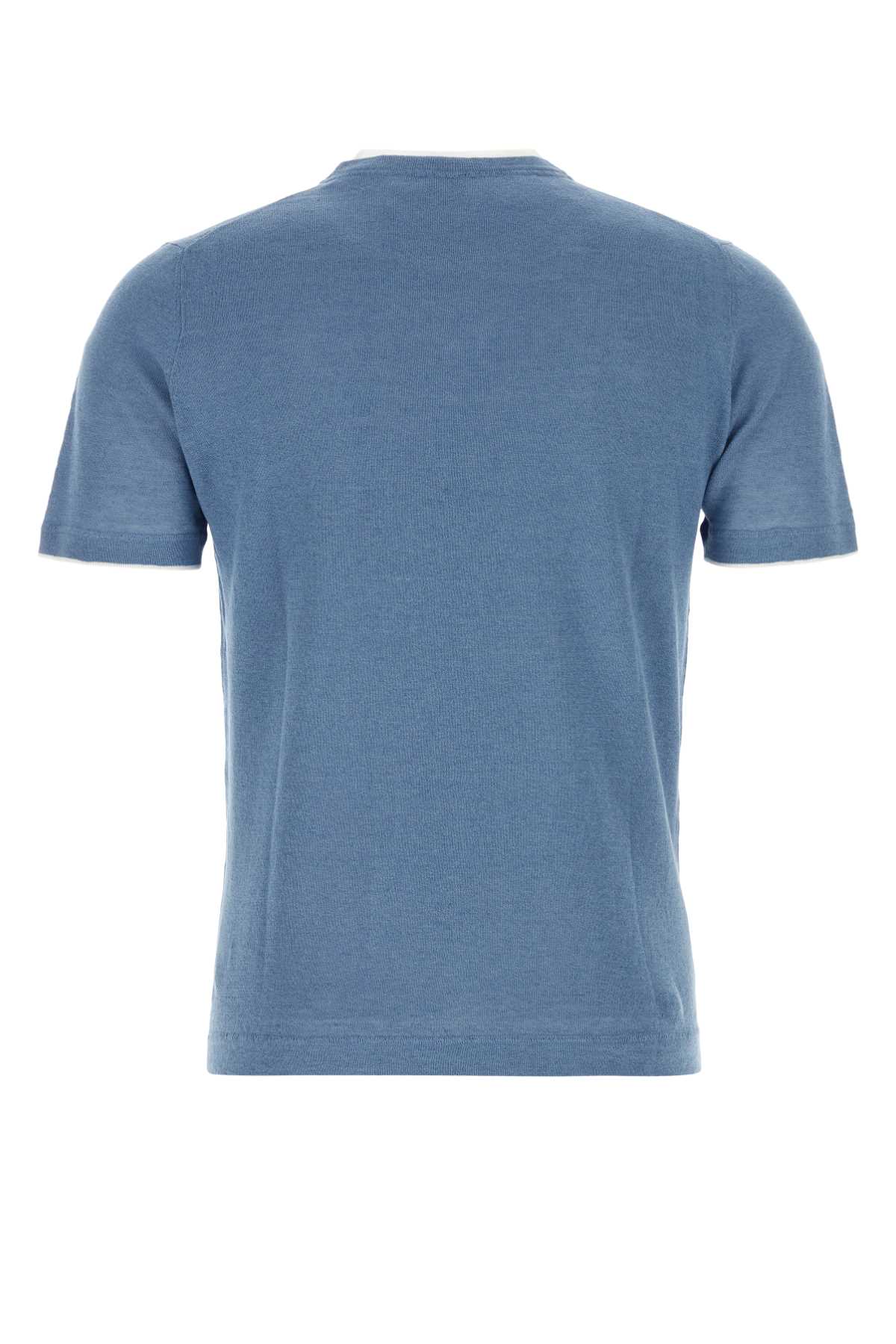 Shop Fedeli Air Force Blue Linen Blend Fox T-shirt In Cartazucchero
