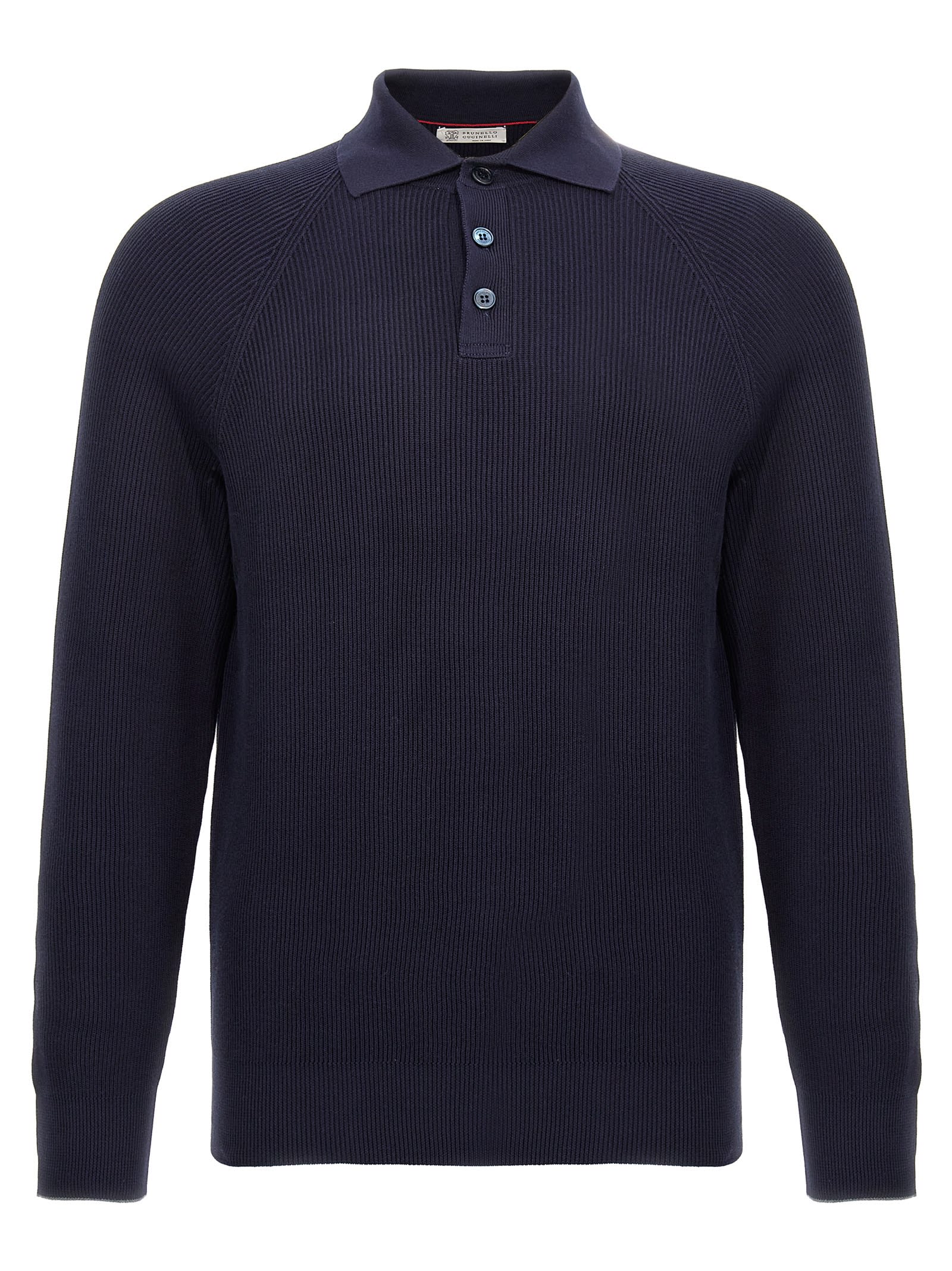 Shop Brunello Cucinelli Ribbed Polo Shirt In Blue