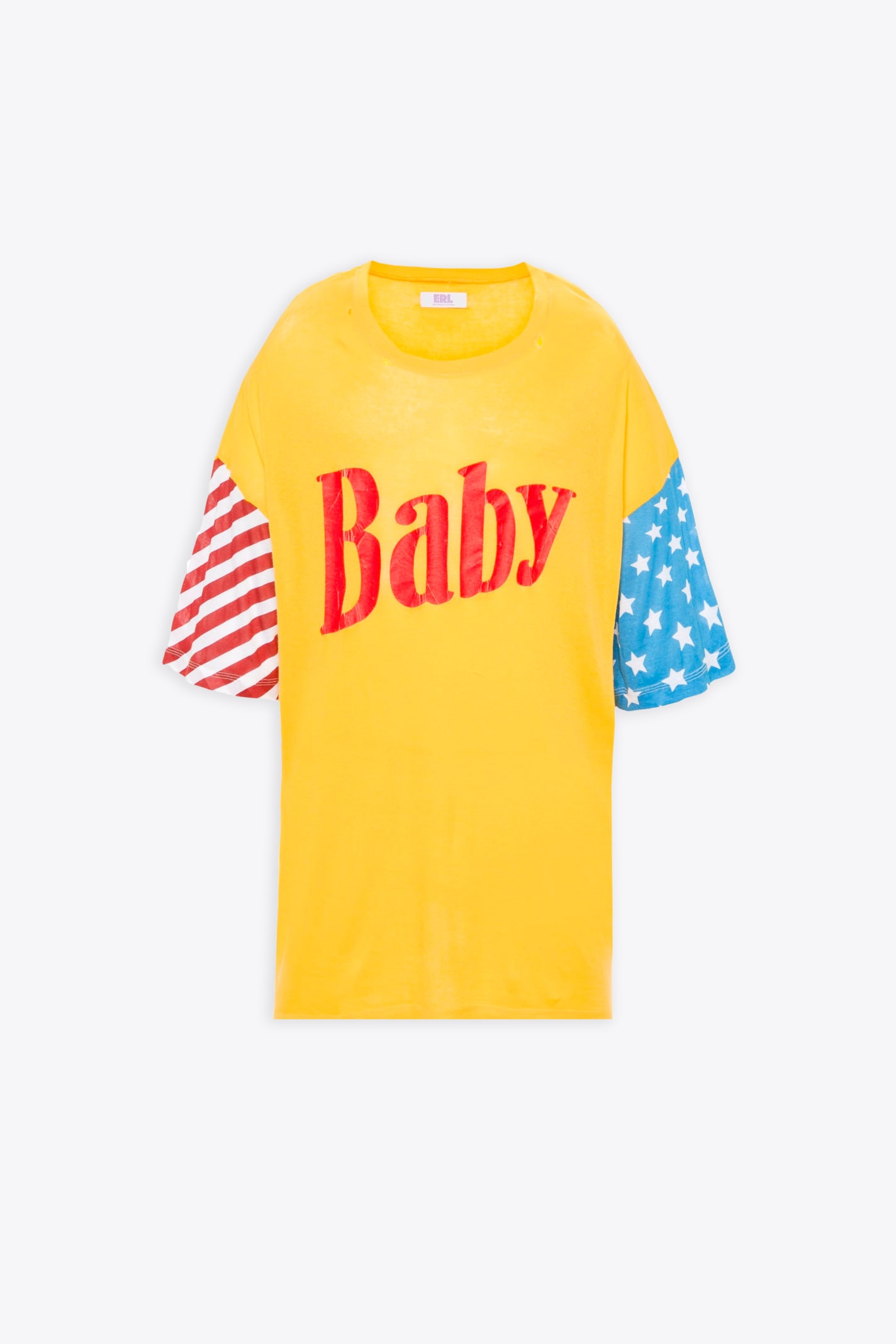 Shop Erl Unisex Printed Light Jersey Tshirt Yellow Distressed Cotton T-shirt With Baby Print - Unisex Printed In Giallo
