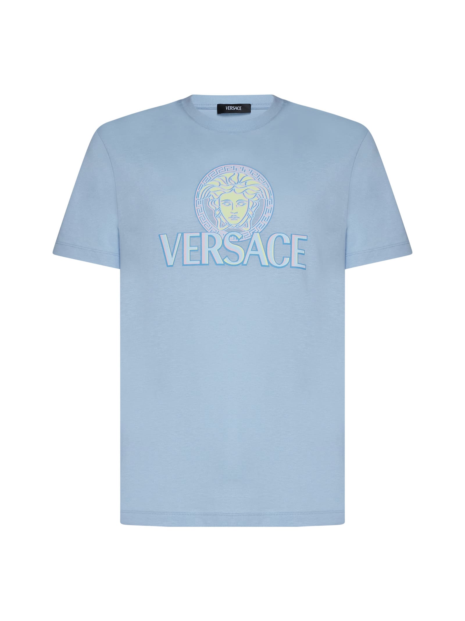 Shop Versace T-shirt In Pastel Blue + Stampa