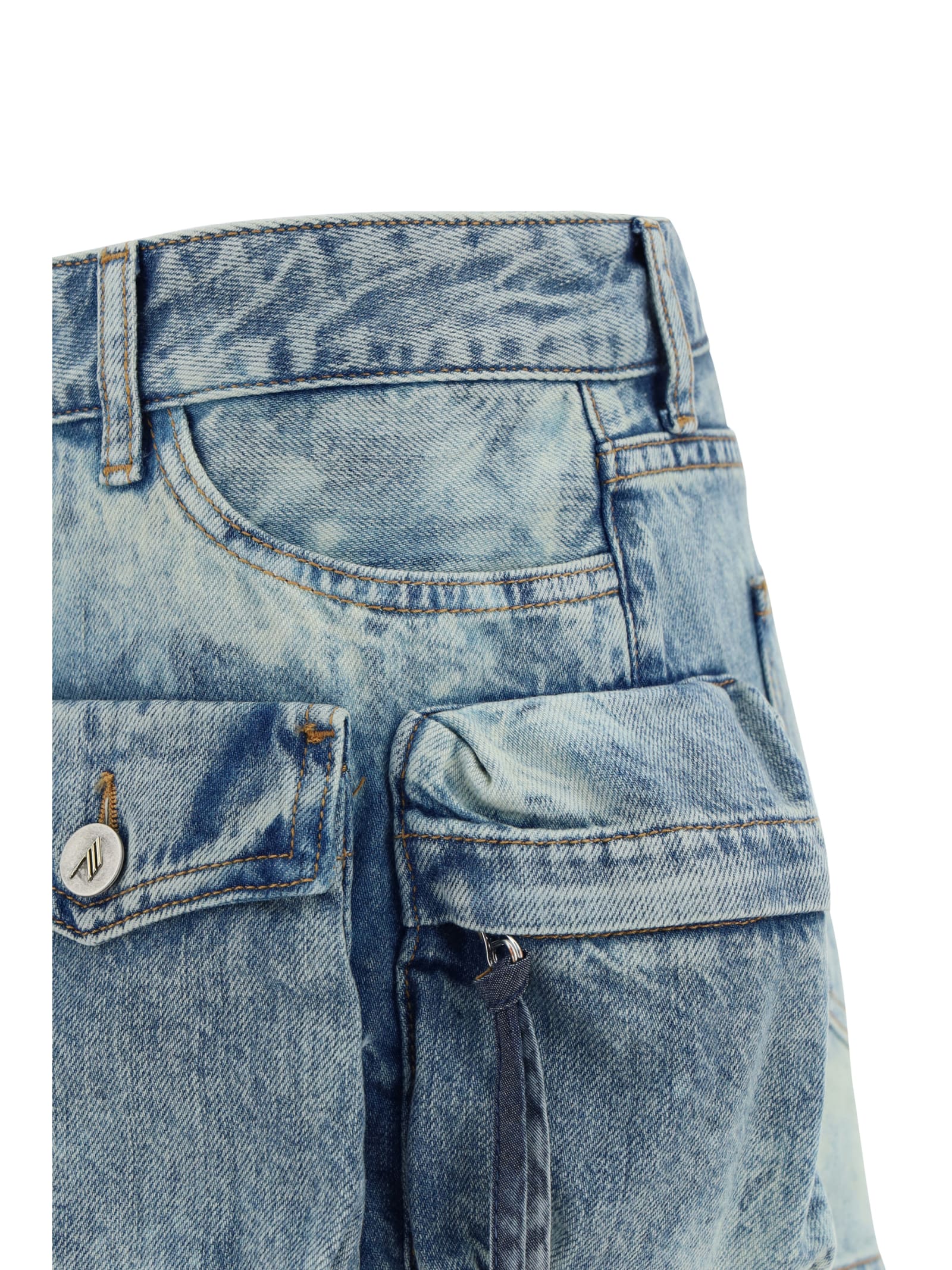 Shop Attico Denim Mini Skirt In Bleached Blue