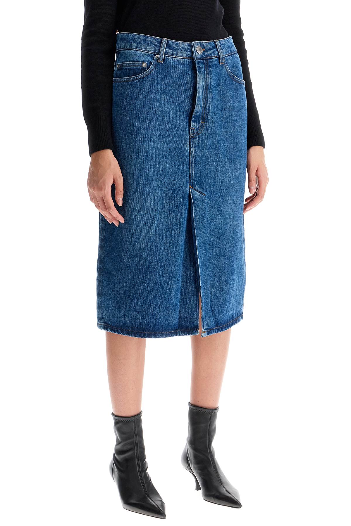 AMI ALEXANDRE MATTIUSSI DENIM MIDI SKIRT IN SEVEN 