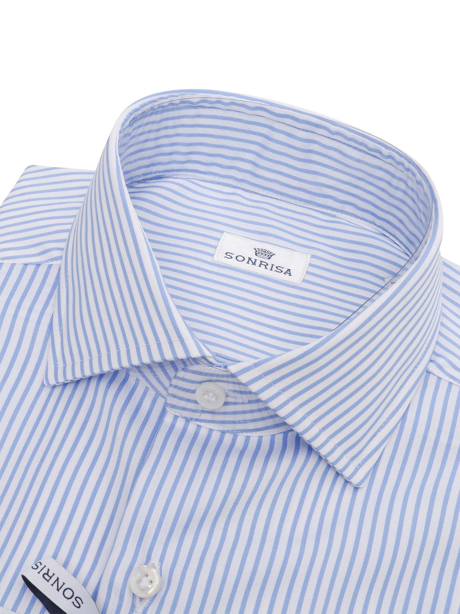 Sonrisa Striped Cotton Jersey Shirt / White & Light Blue