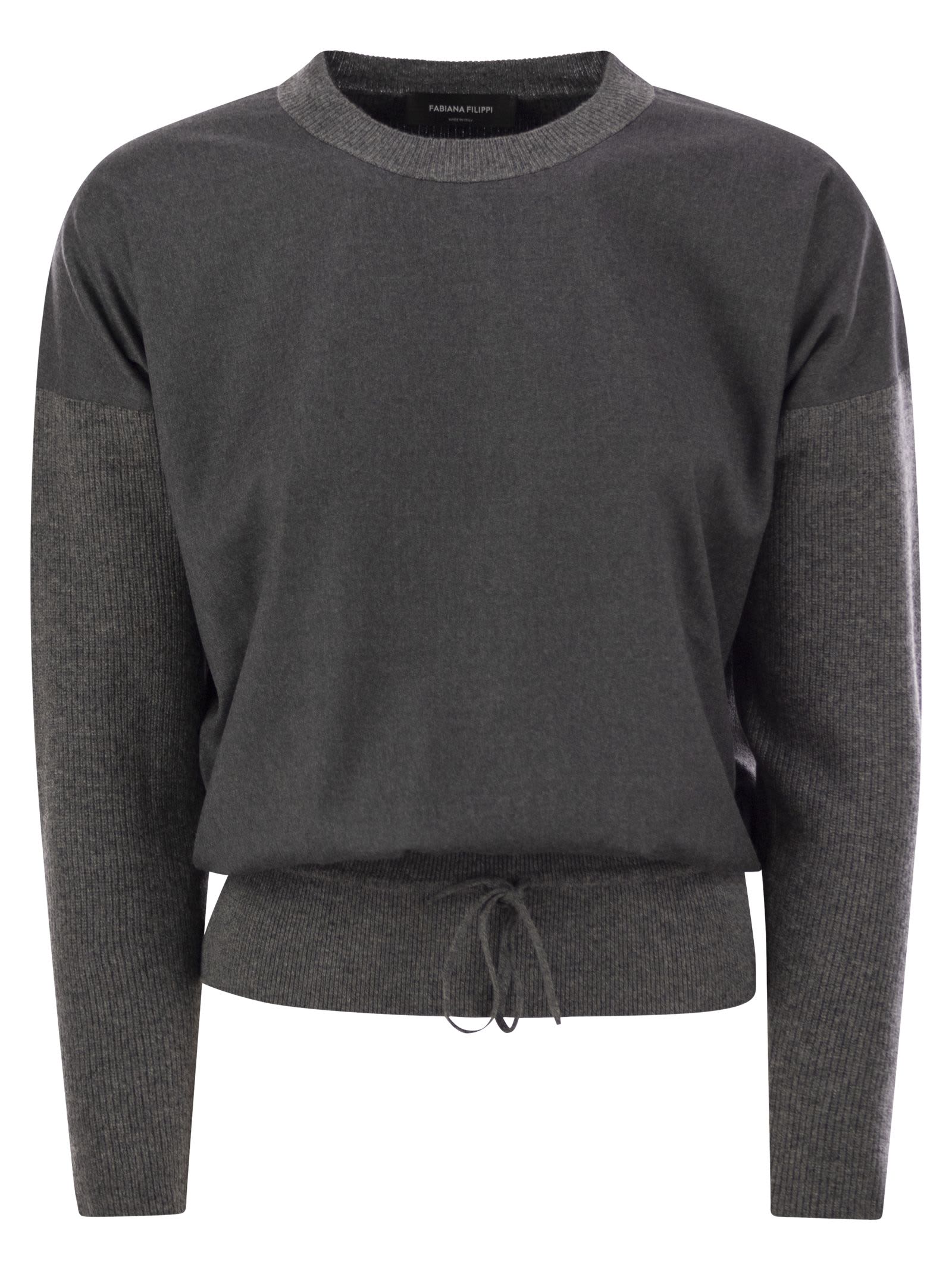 Shop Fabiana Filippi Cropped Crew-neck Sweater In Grey