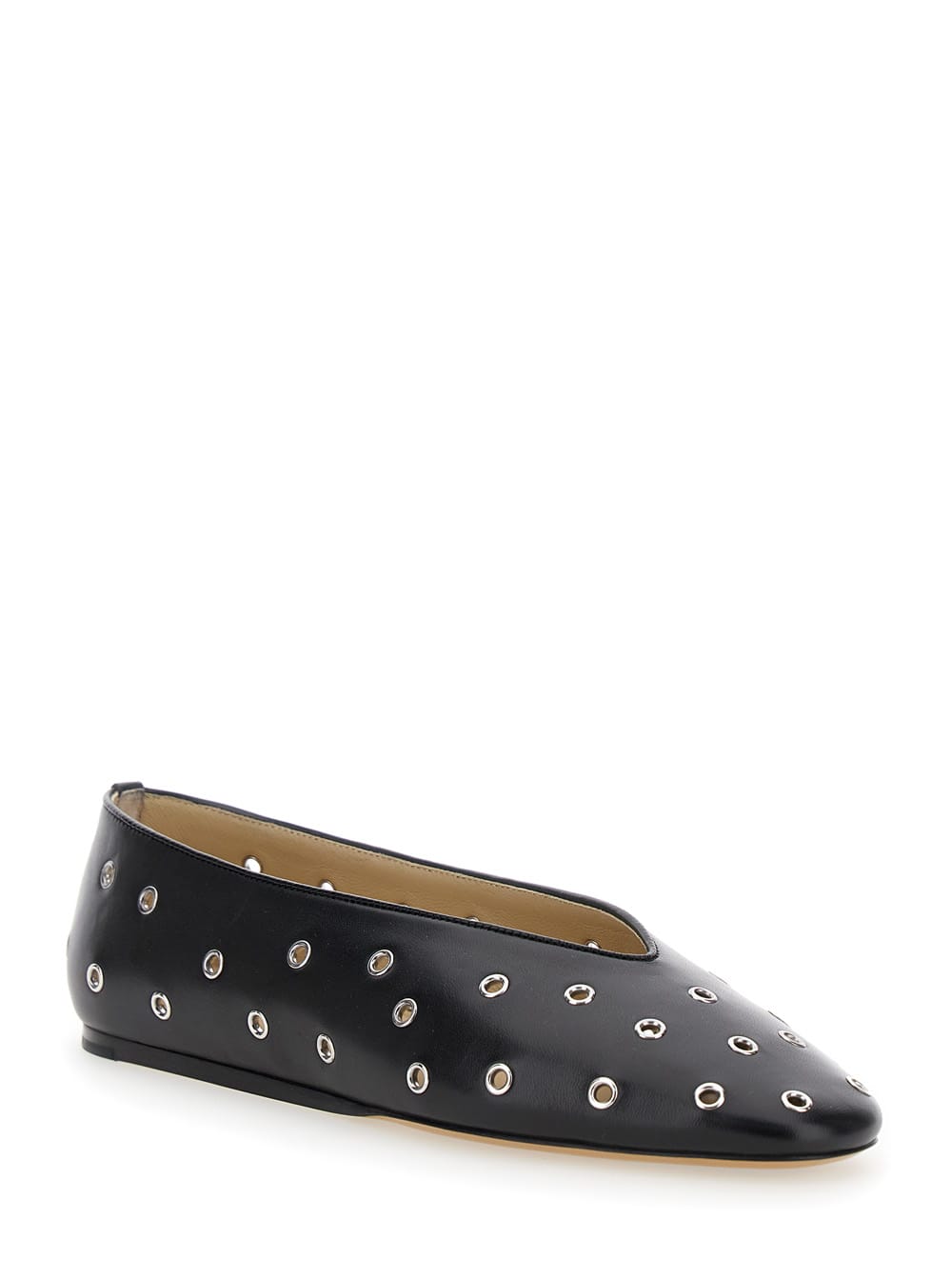 Shop Le Monde Beryl Regency Black Ballerinas With Eyelets In Leather Woman