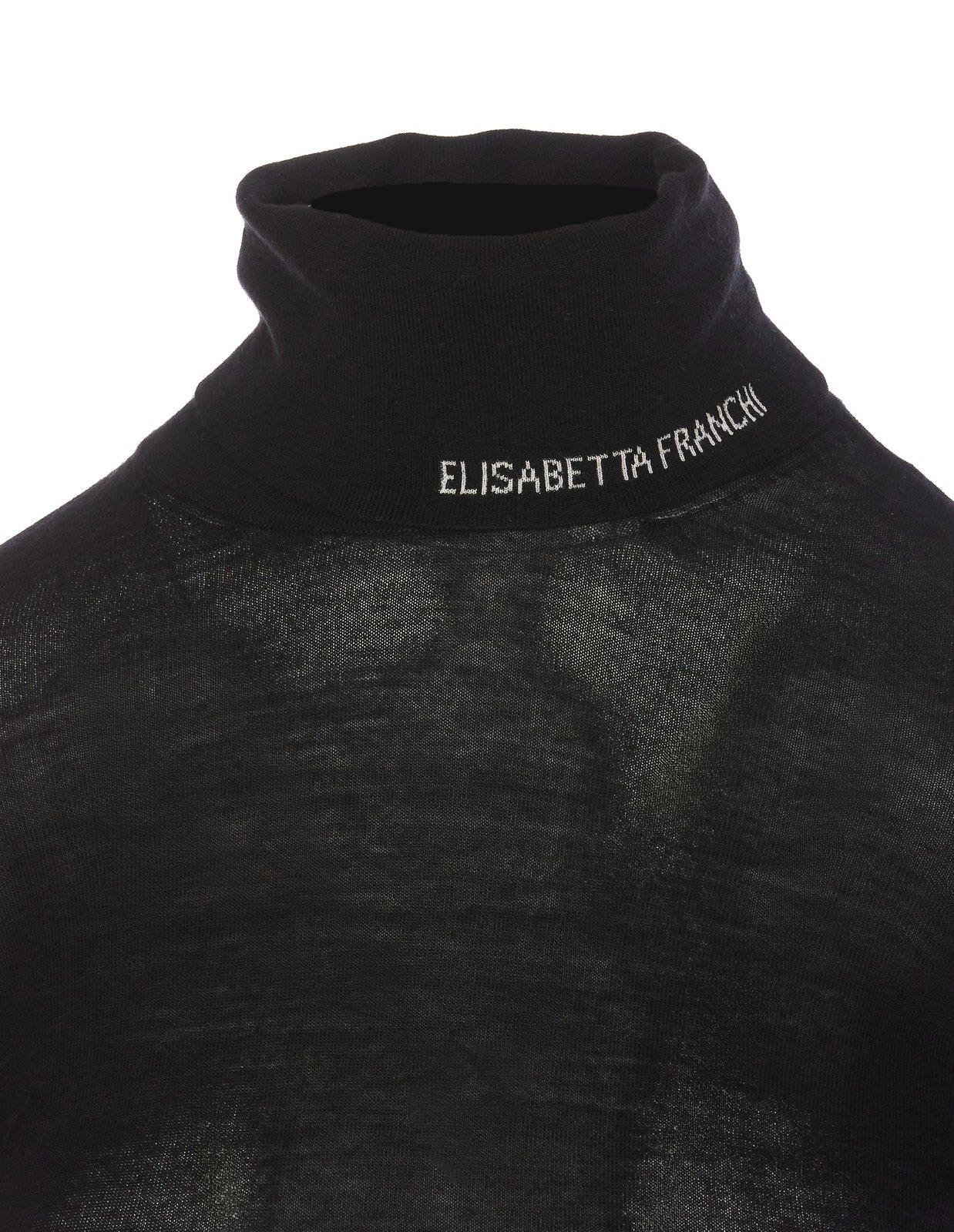 Shop Elisabetta Franchi Turtleneck Logo Jacquard Top In Black