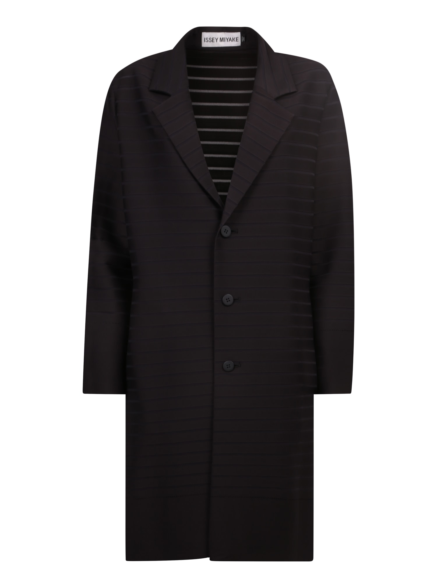 Issey Miyake Striped-texture Single-breasted Coat
