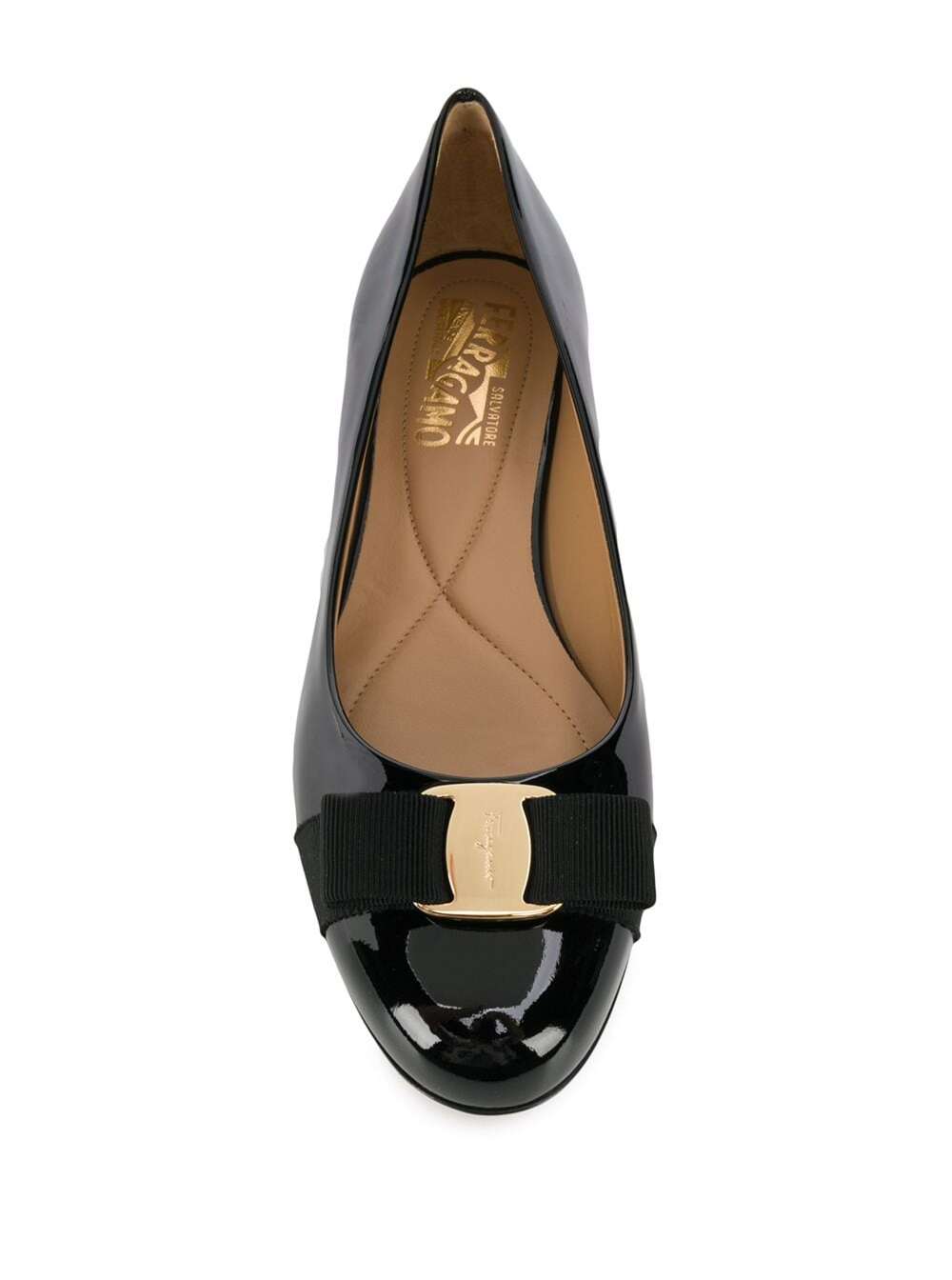 Shop Ferragamo Varina Patent Leather Flat Shoes With Bow In Black