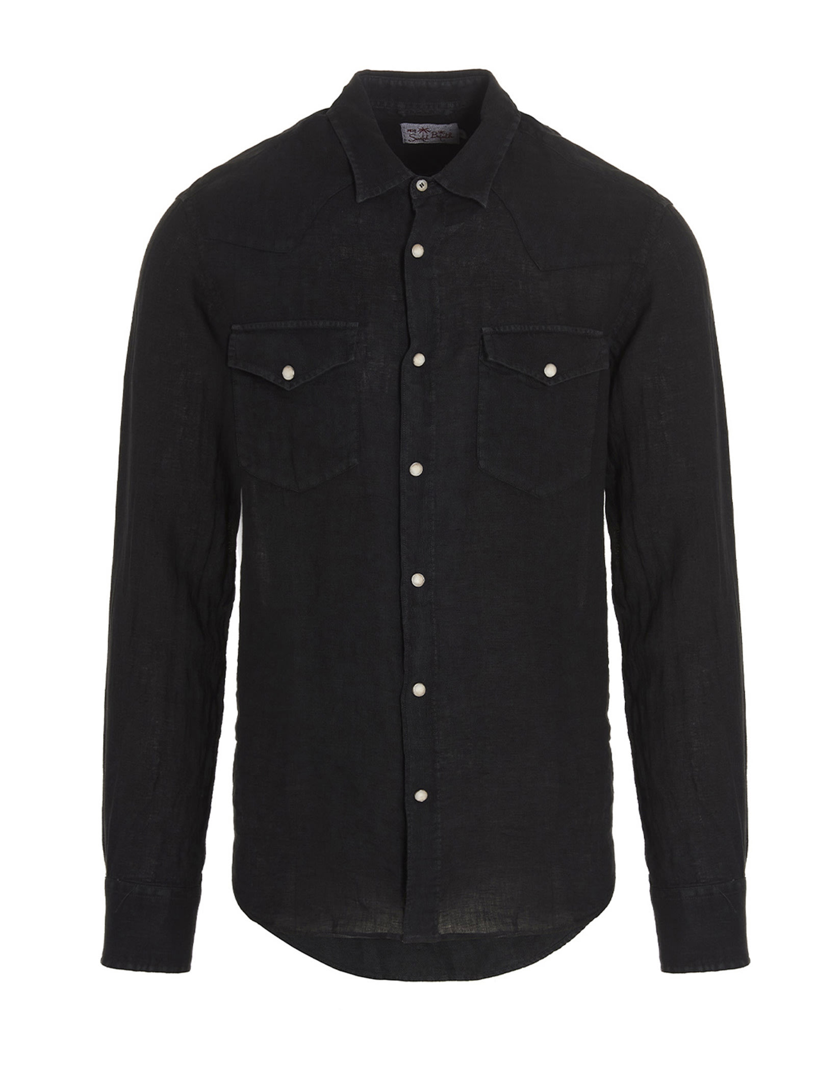 Mc2 Saint Barth Man Black Linen Shirt In Black
