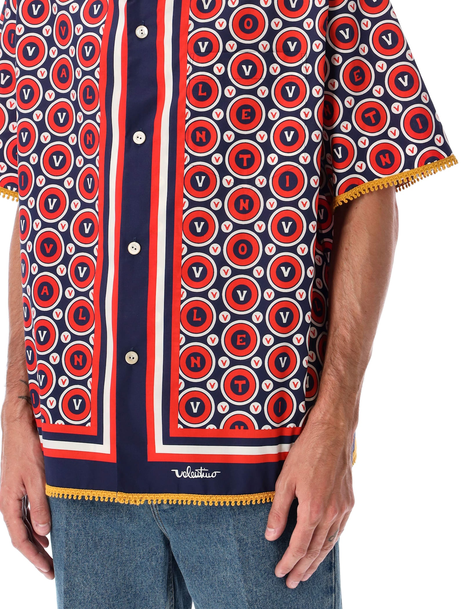 Valentino Cotton Bowling Shirt Bulles Royales Print In Red