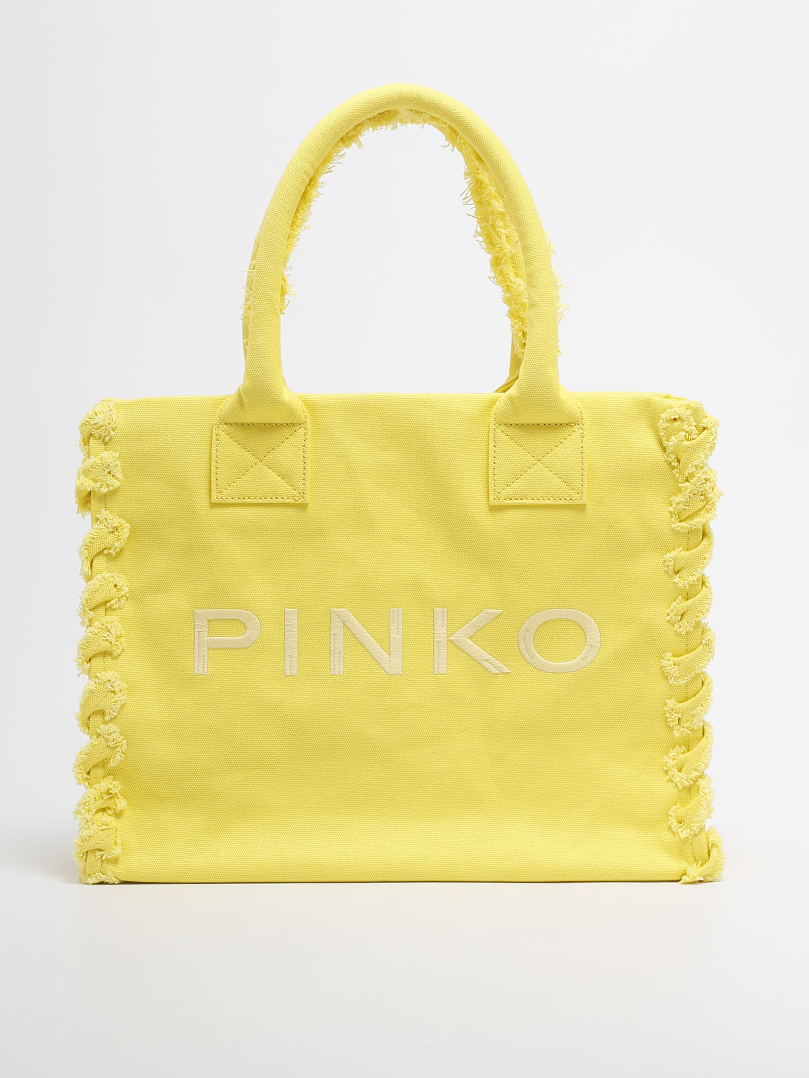 Shop Pinko Beach Shopping Canvas Shopping Bag In Giallo