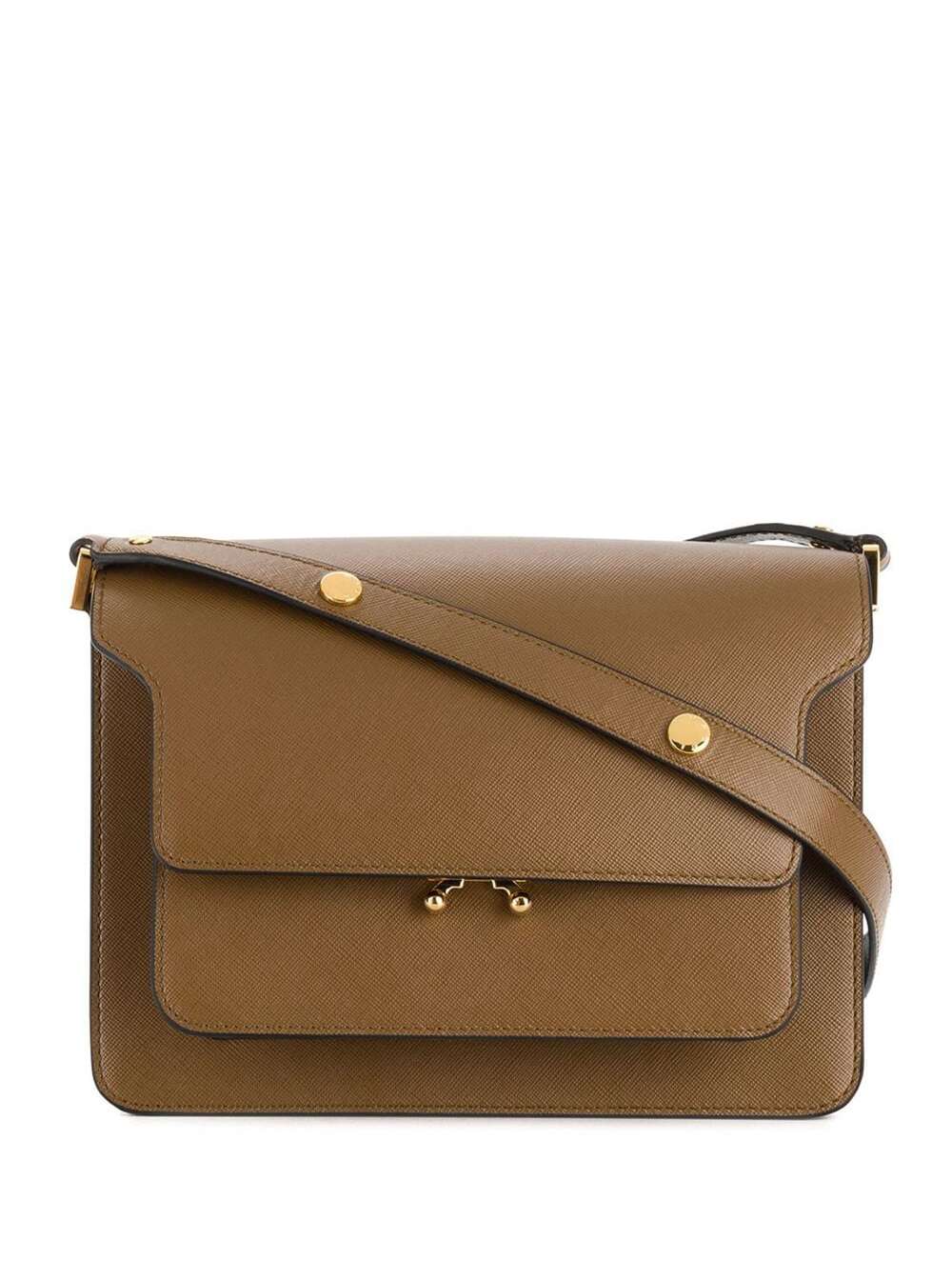 Shop Marni Brown Trunk Crossbody Bag In Saffiano Leather Woman