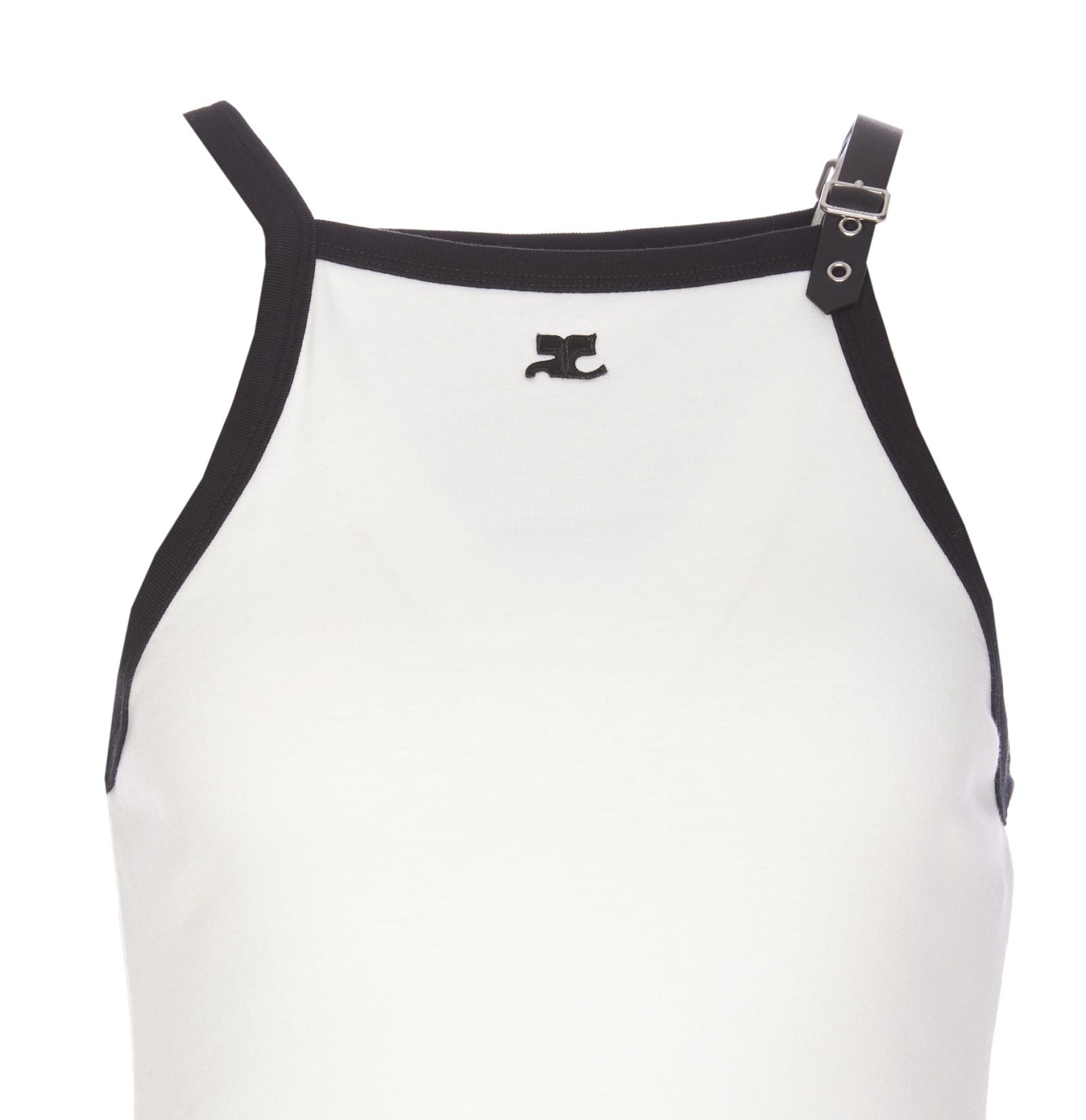 Shop Courrèges Contrasting Logo Dress In White