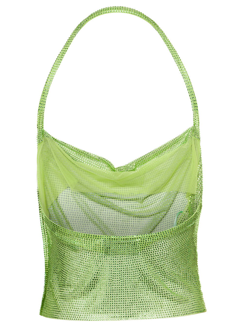 Shop Giuseppe Di Morabito Green Halterneck Top With Crystals Open Back Polyamide Woman