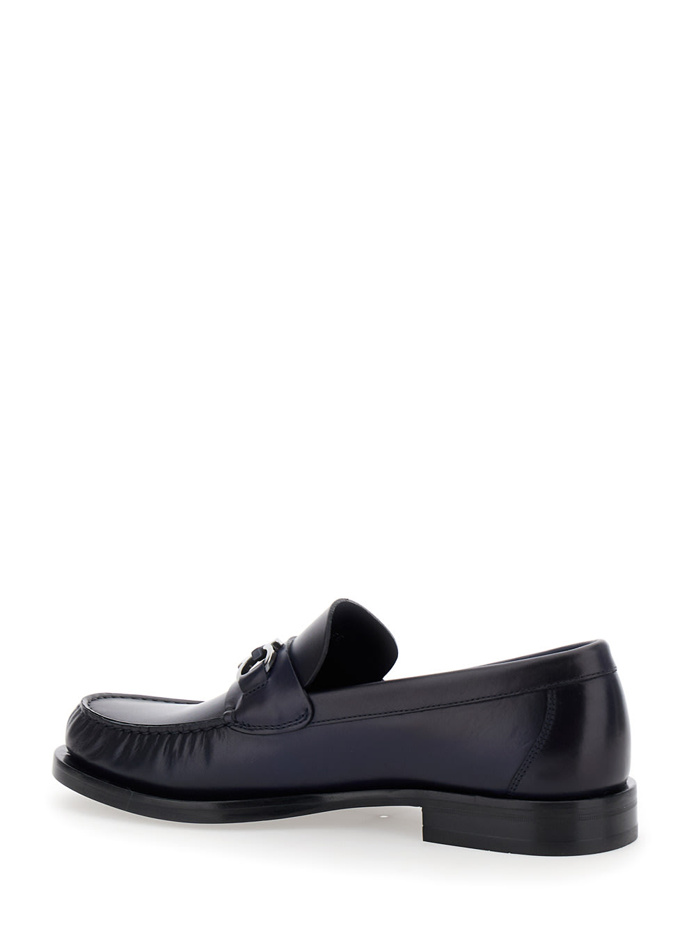 Shop Ferragamo Fort Blue Slip-on Loafers With Gancini Detail In Brushed Leather Man