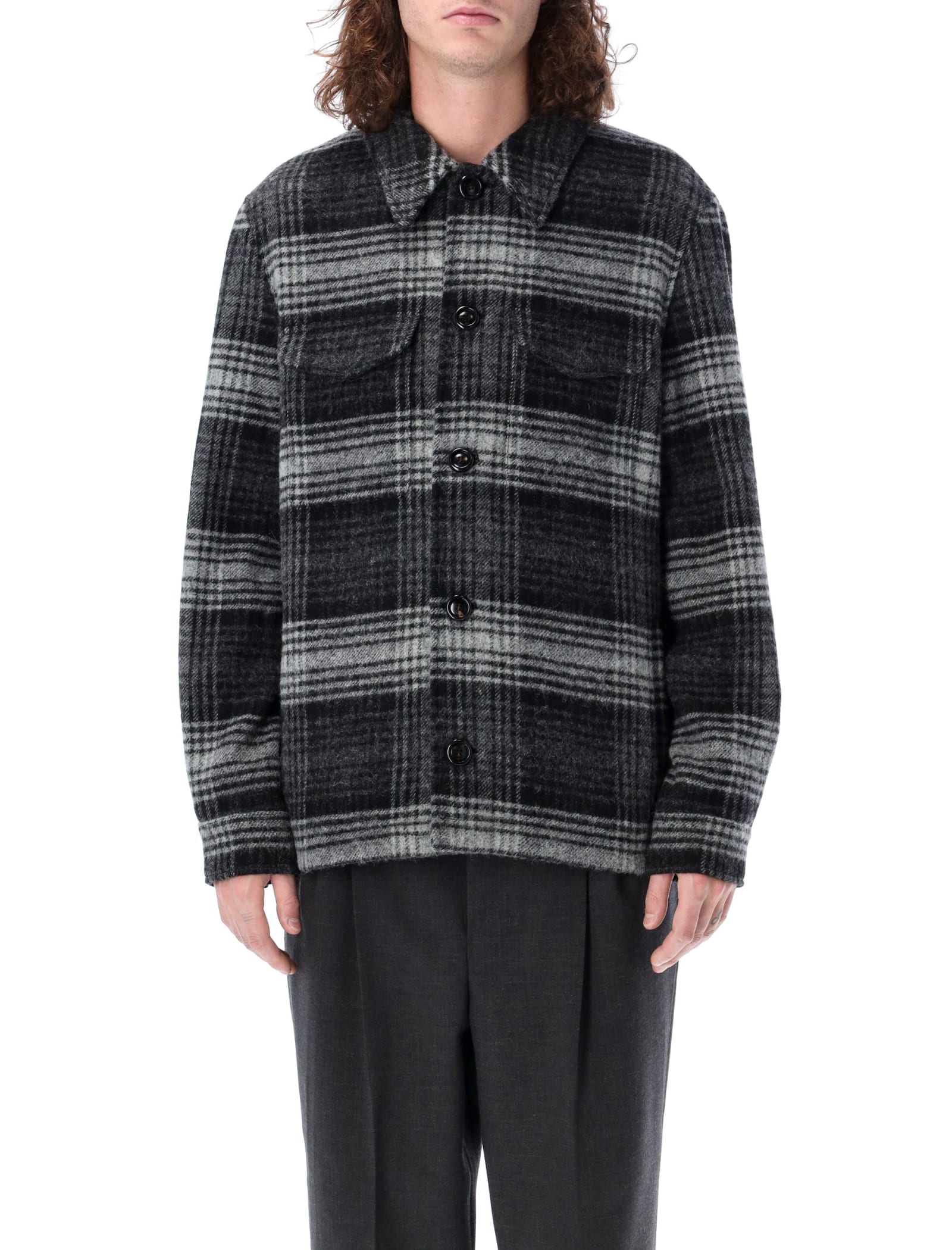Ami Alexandre Mattiussi Buttoned Jacket In Check Felted Wool