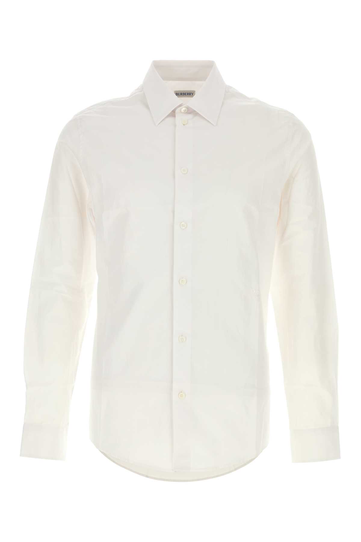 Burberry Poplin Shirt With Button-down Collar And Curved Hem In White