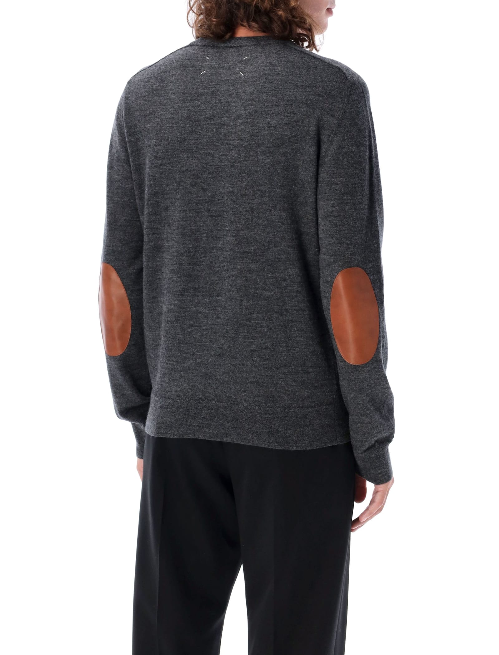 Shop Maison Margiela Elbow-patch Sweater In Charcoal Grey