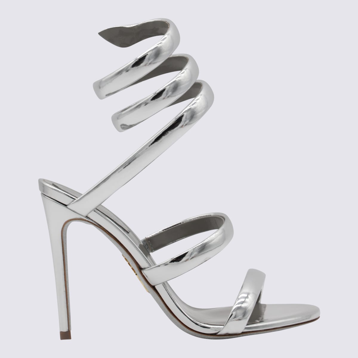 Shop René Caovilla Silver Tone Leather Cleo Sandals