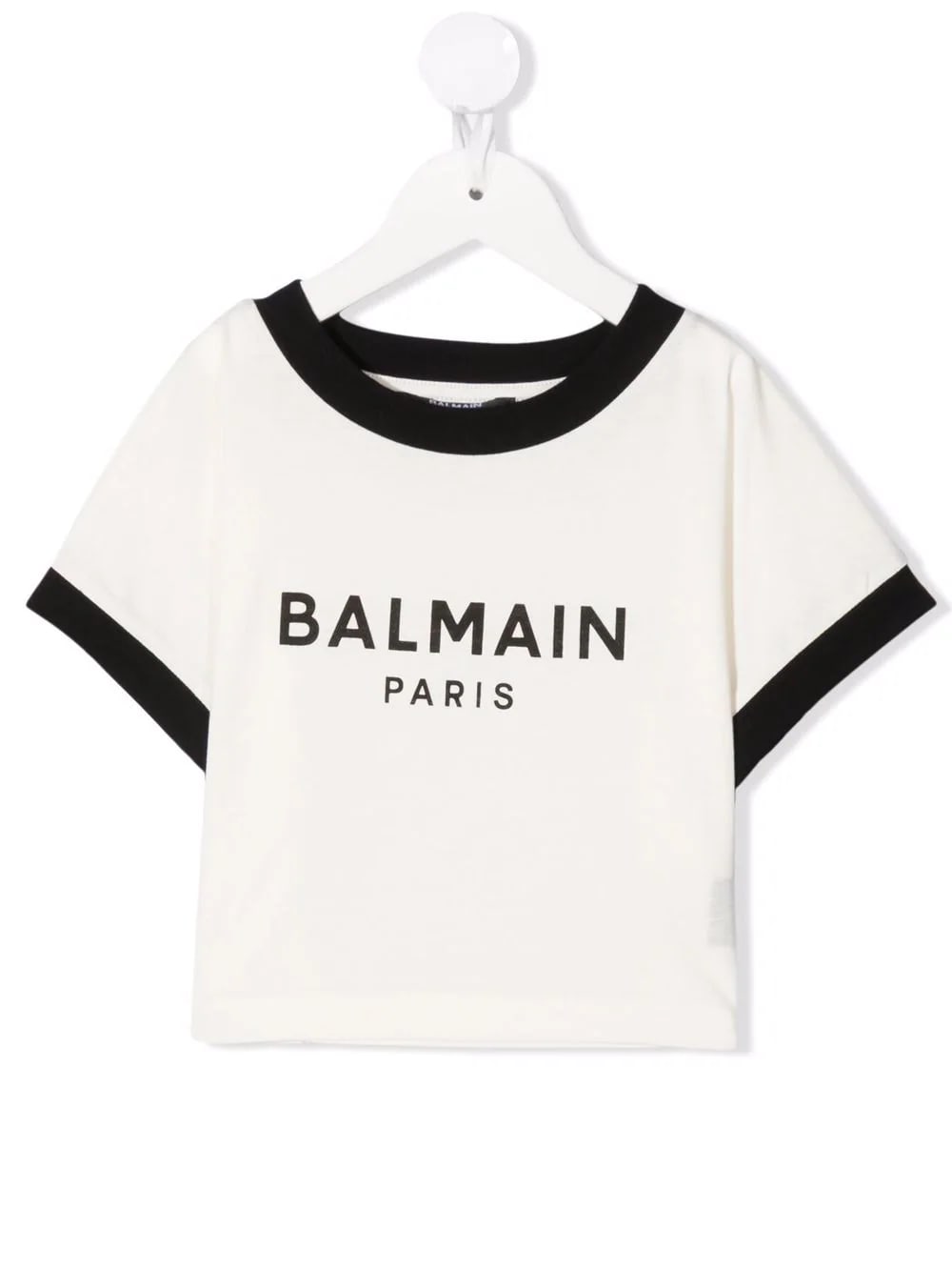 Balmain Kids White And Black Crop T-shirt With Logo