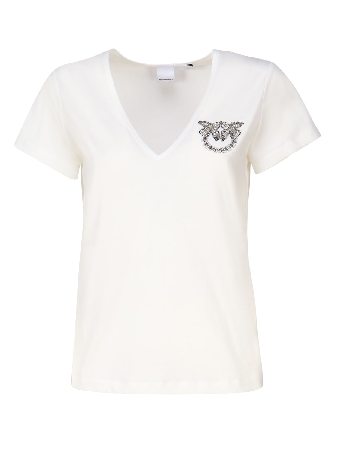 Pinko V-neck T-shirt With Logo In White