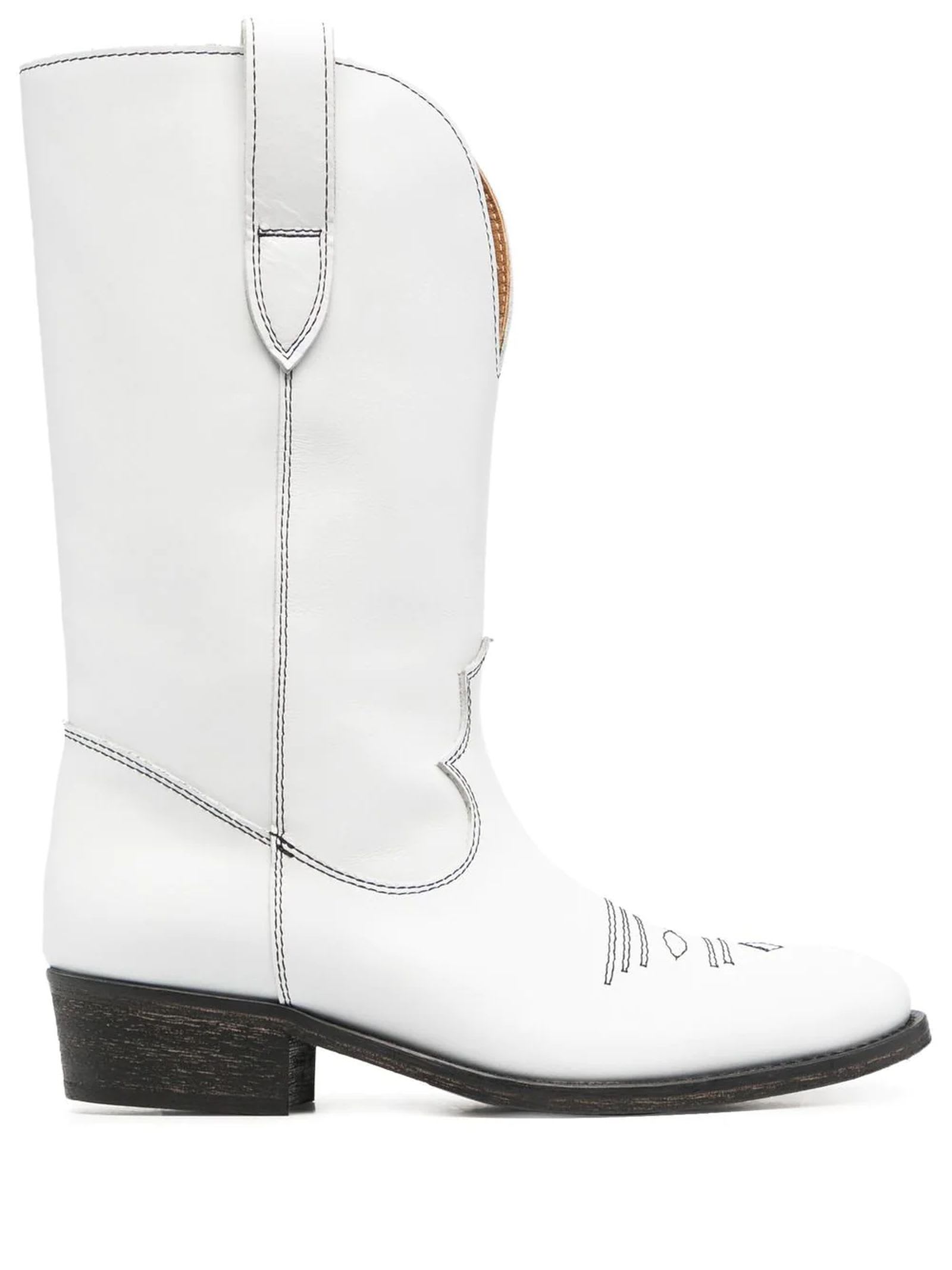 VIA ROMA 15 WHITE LEATHER WESTERN BOOTS