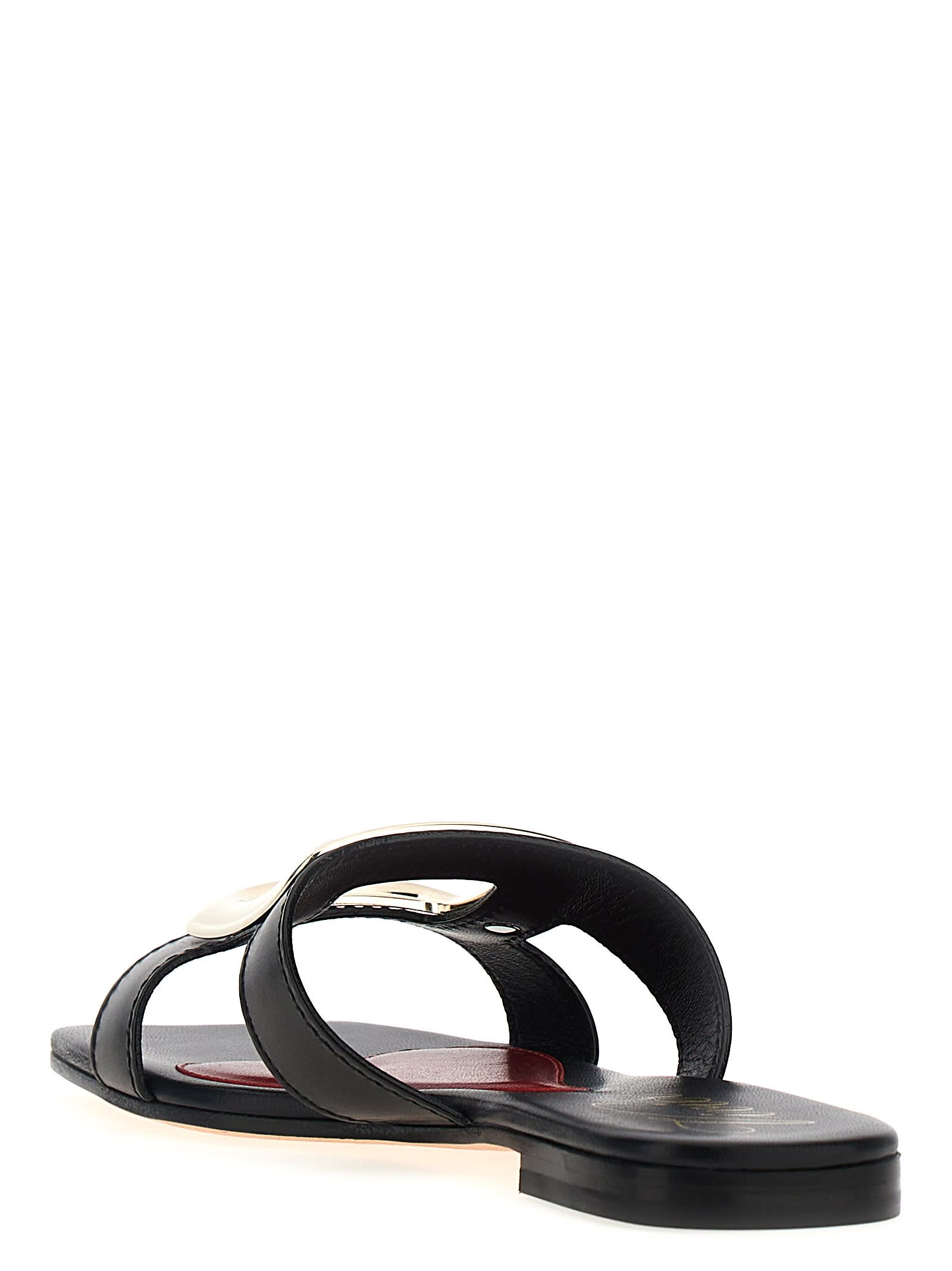 Shop Roger Vivier New Metal Buckle Mule Sandals In Black