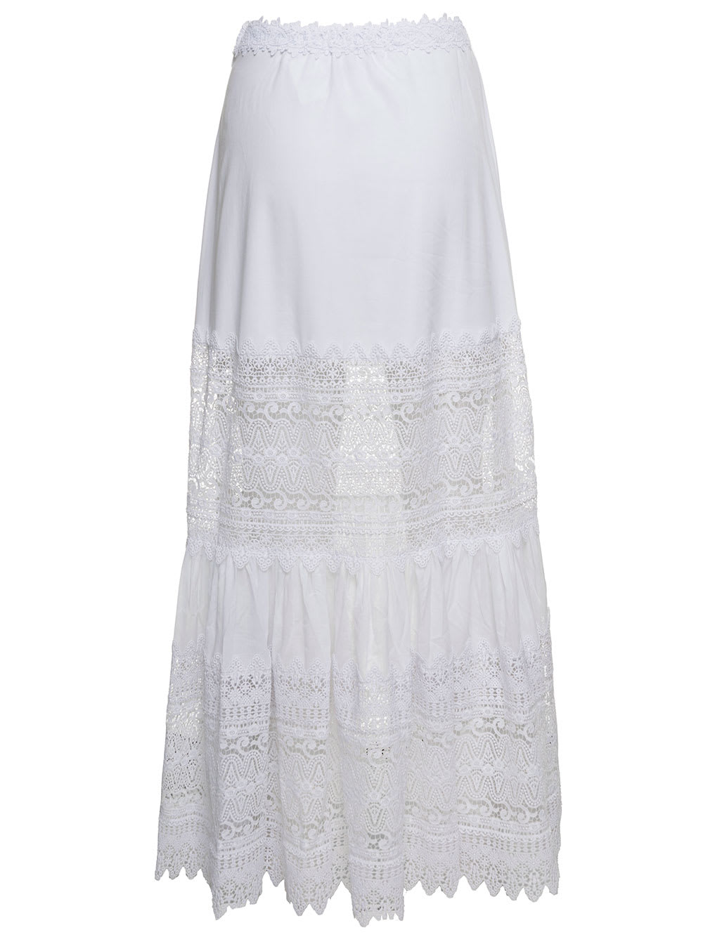 Shop Charo Ruiz Viola White Flounced Skirt With Lace Inserts In Cotton Blend Woman