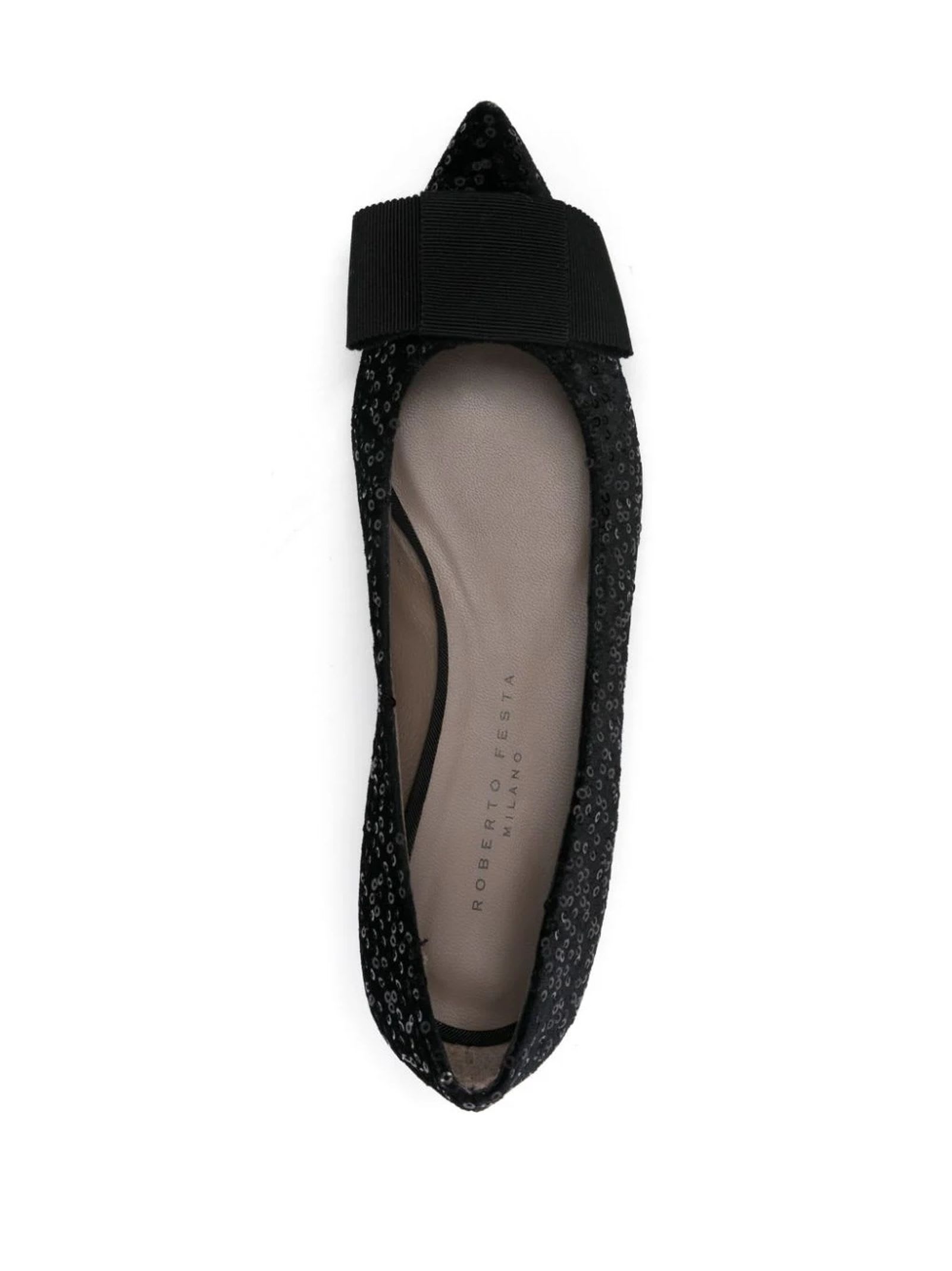 Shop Roberto Festa Black Sequin-embellished Polly Ballet Flats