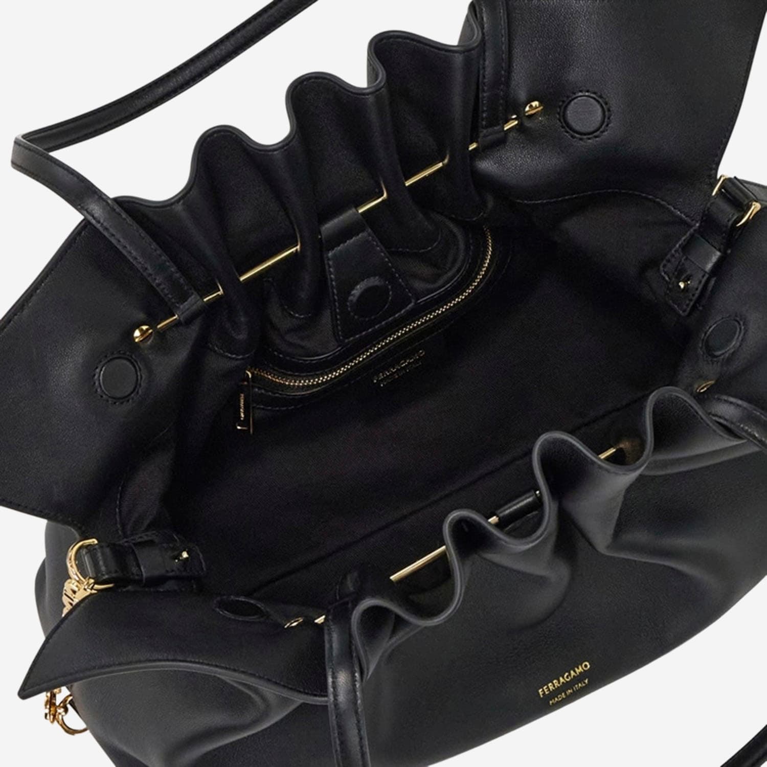 Ferragamo Medium Pleated Nappa Leather Shoulder Bag In Black