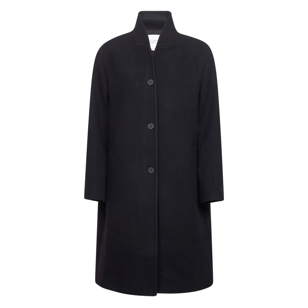 Studio Nicholson Long Coat With Structured Shoulders And Pockets In Black