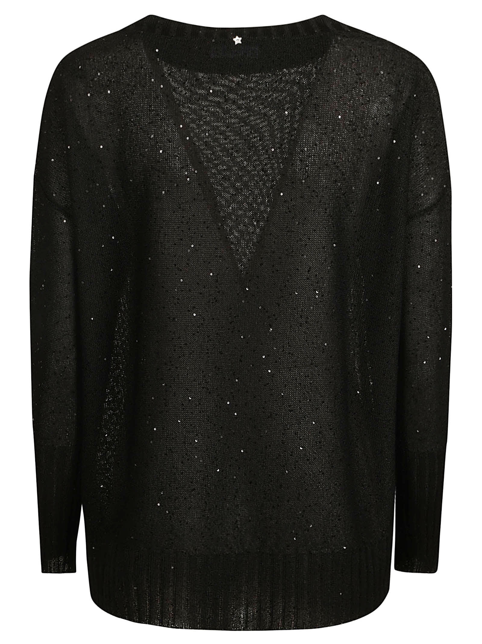 Shop Lorena Antoniazzi Round Neck Embellished Sweater In Black