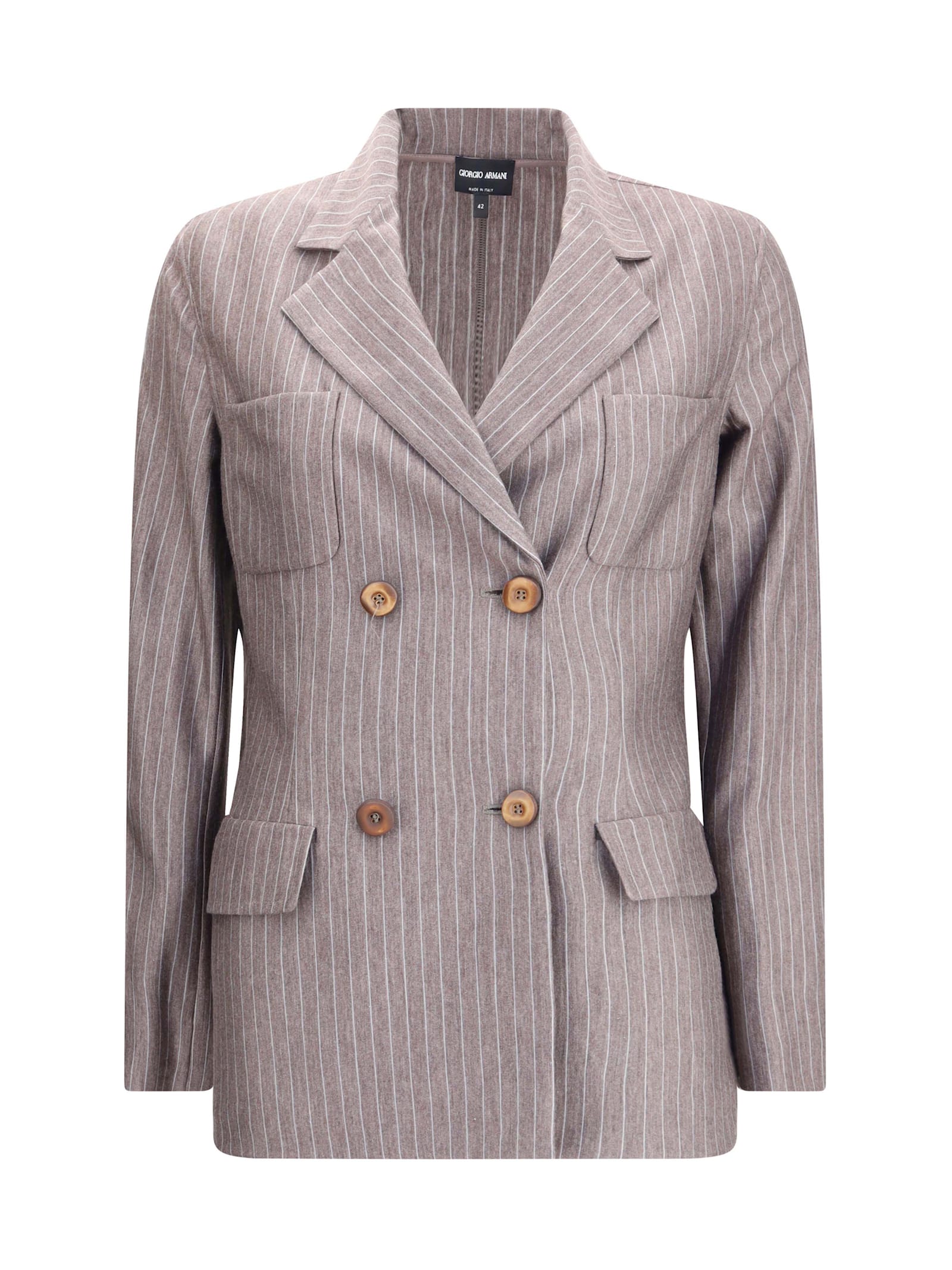 Giorgio Armani Pinstripe Double-breasted Blazer In Brown