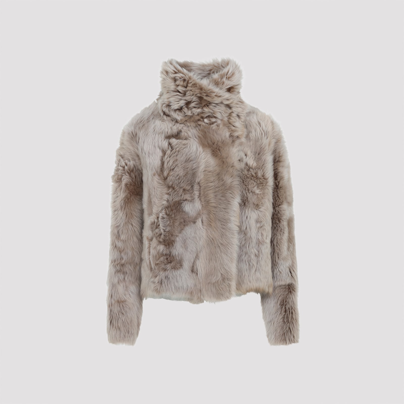 Yves Salomon Short Jacket With Stand-up Collar In Variegated Lamb Leather In Gray