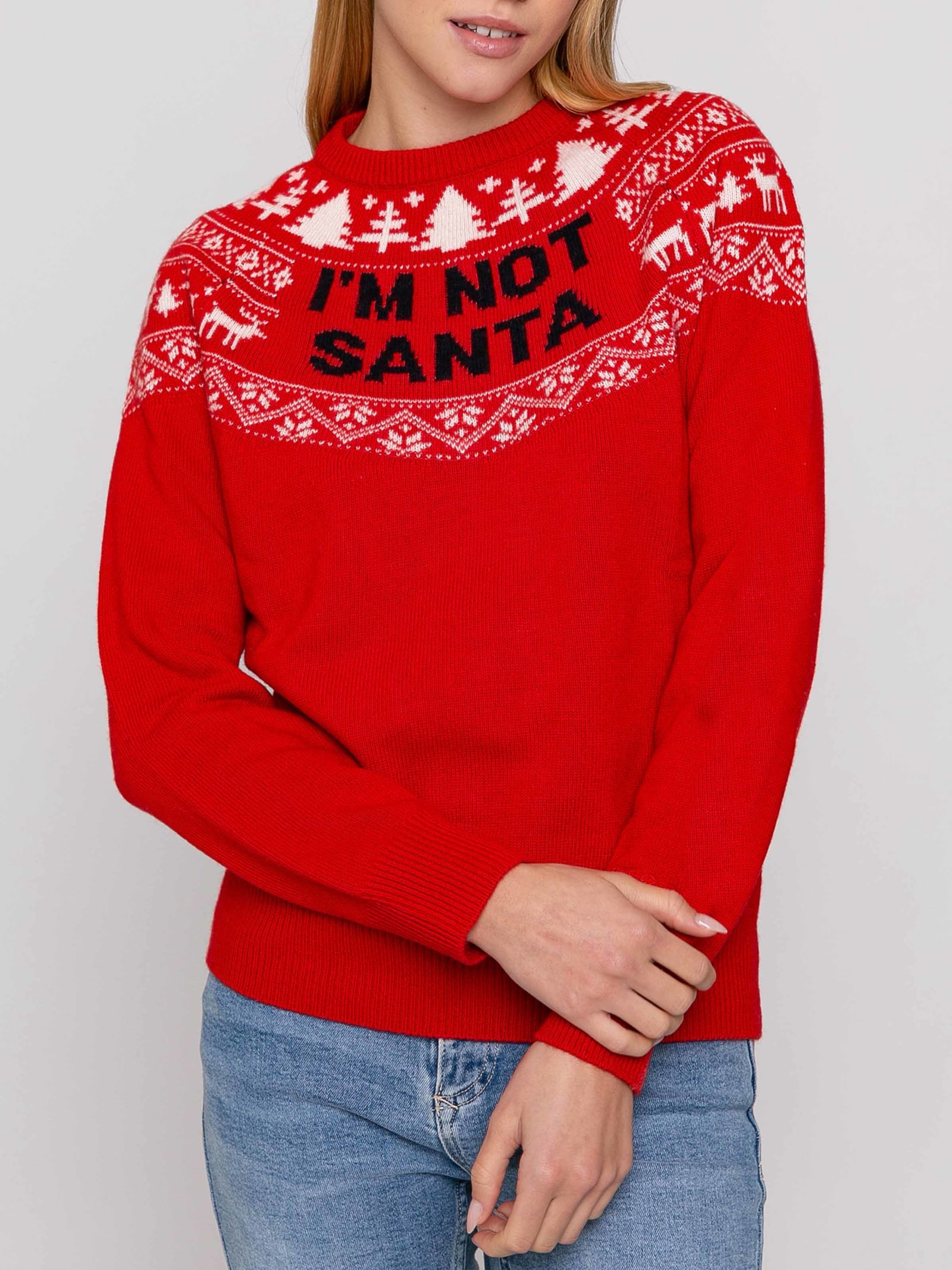 Shop Mc2 Saint Barth Woman Crewneck Red Sweater With Im Not Santa Print