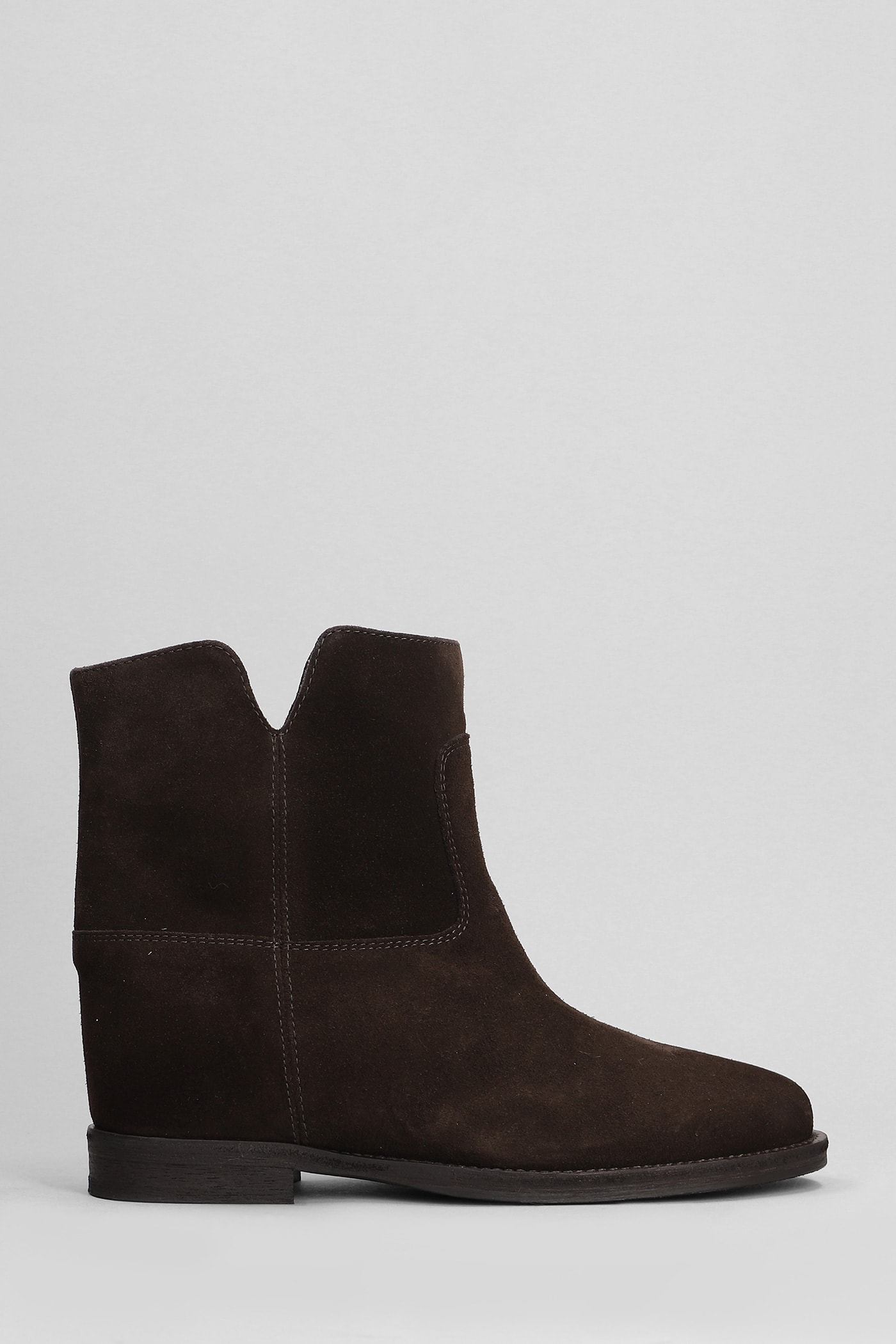 Ankle Boots Inside Wedge In Dark Brown Suede