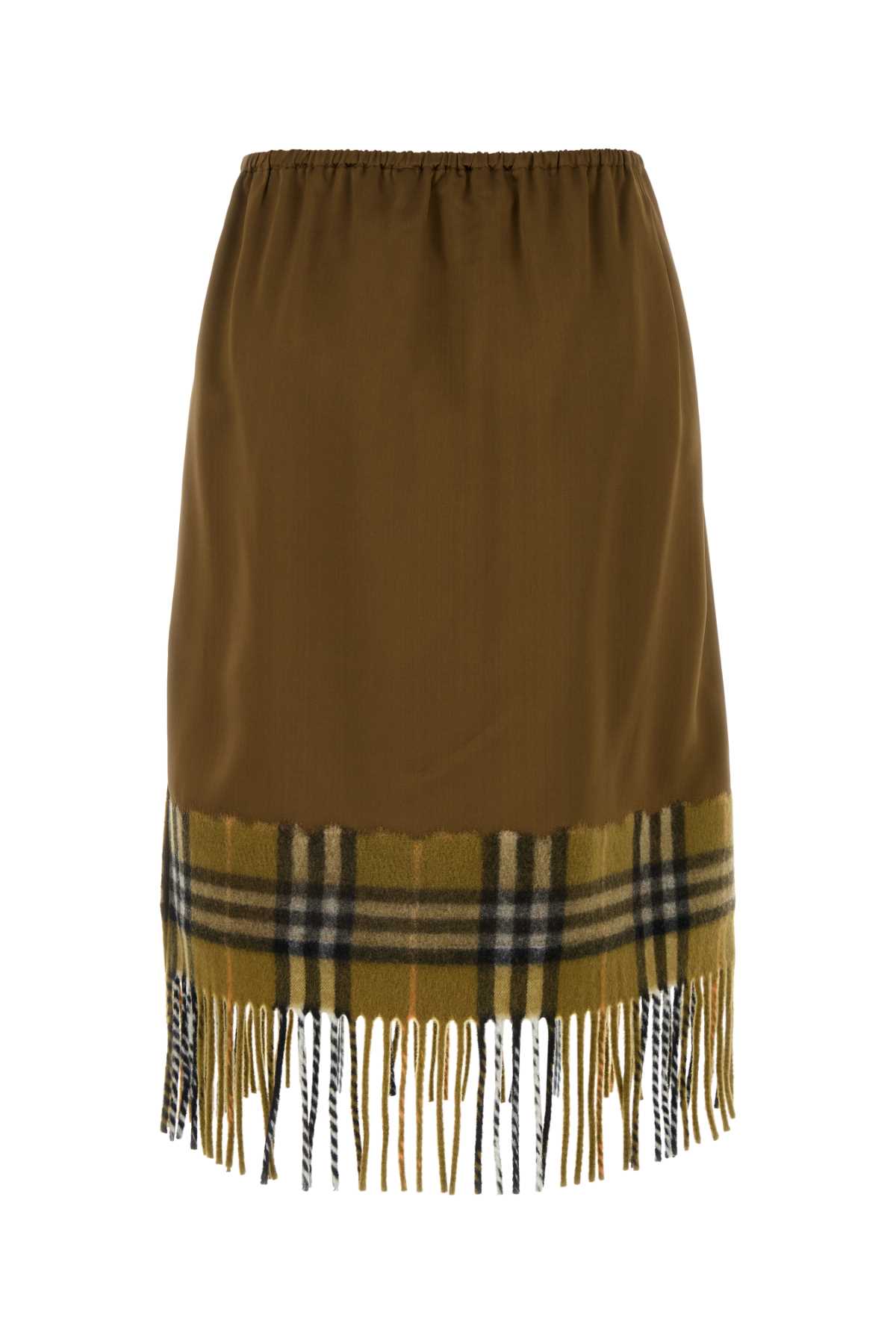 Burberry Checked Midi Fringed Skirt In Camp