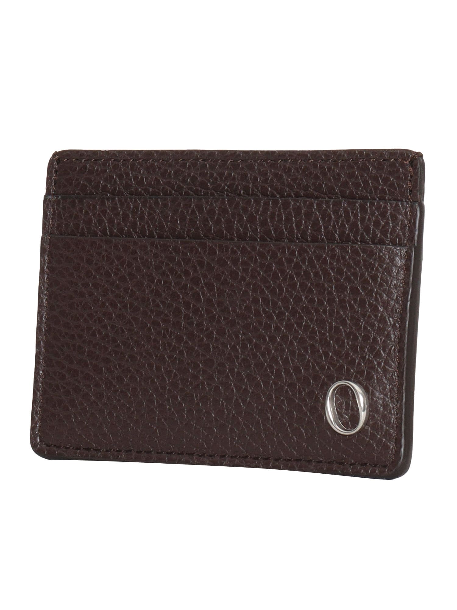 Orciani Hammered-leather Logo Cardholder In Brown