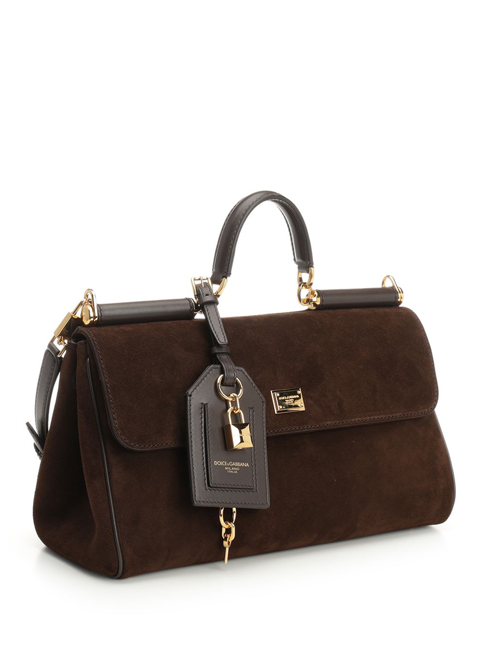 Dolce & Gabbana My Suede Tote Bag Decorated With A Sicily Padlock In Brown
