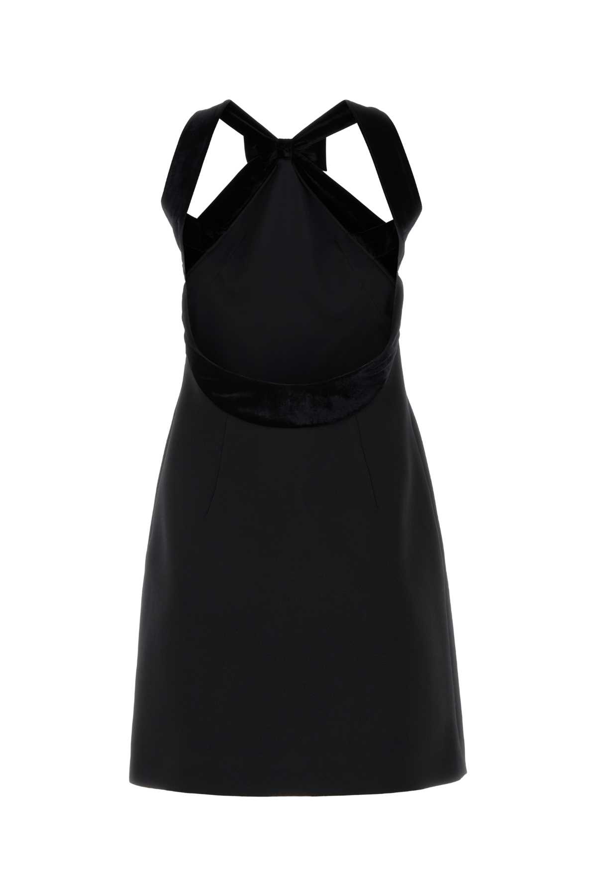 Shop Miu Miu Black Grain De Poudre Mini Dress In Nero