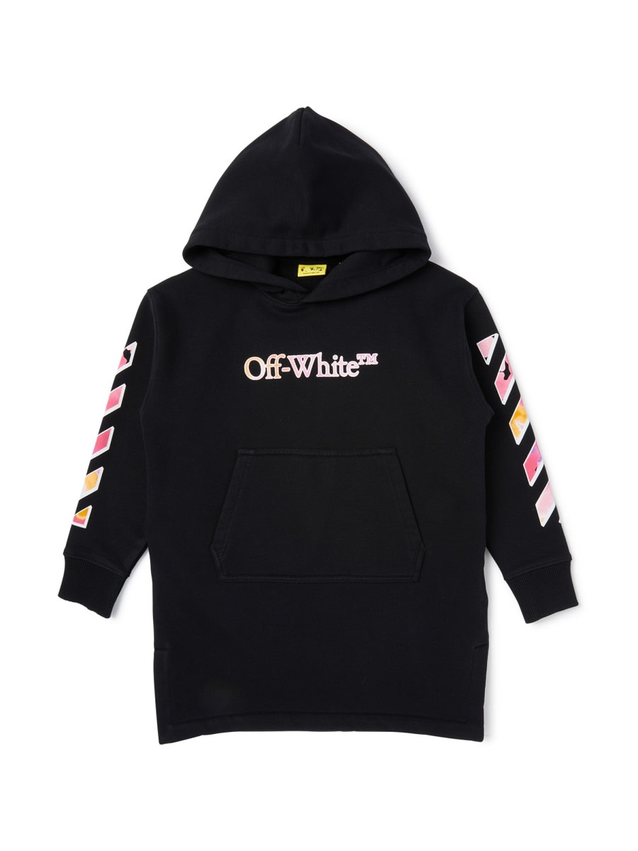 Off-white Kids' Watercolor Hoodie Dress In Black