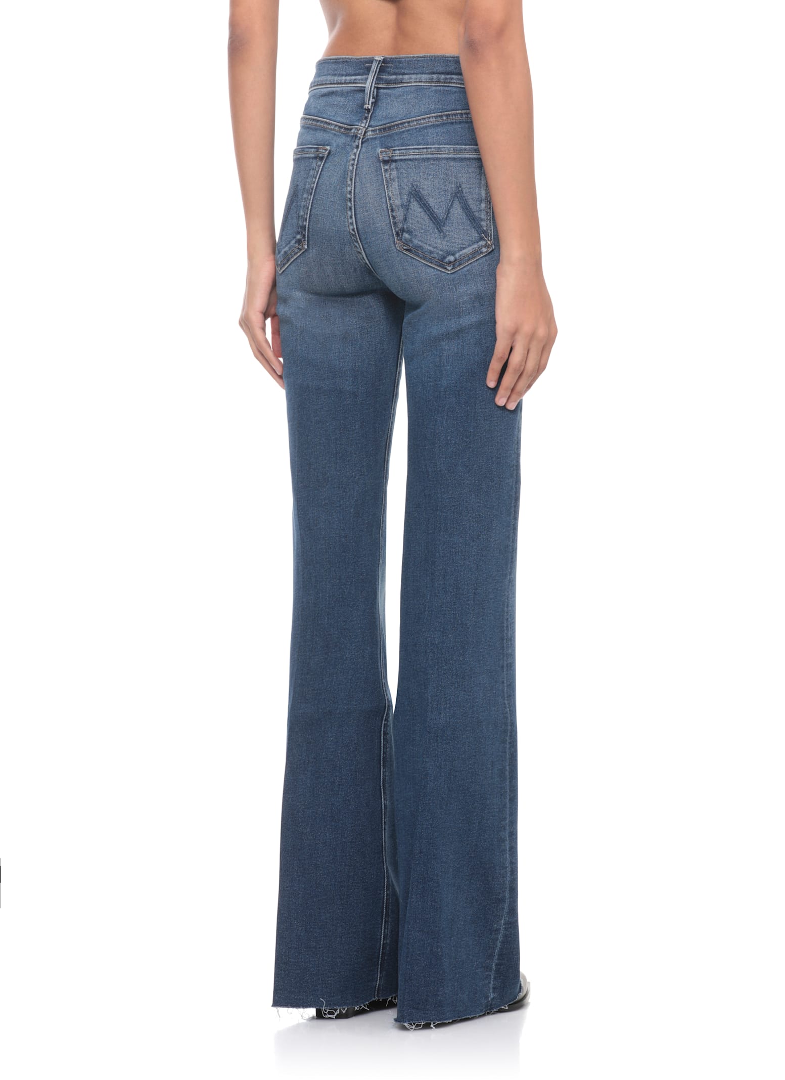 Mother Womans The Weekender Mini Flare Blu Denim Jeans In Multi