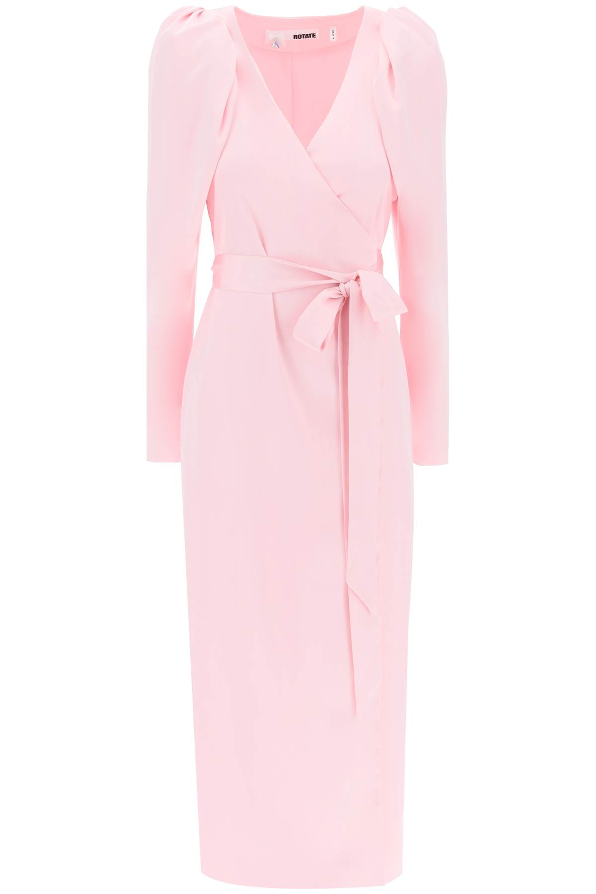 Shop Rotate Birger Christensen Satin Wrap Midi Dress With A Crossover In Blushing Bride (pink)