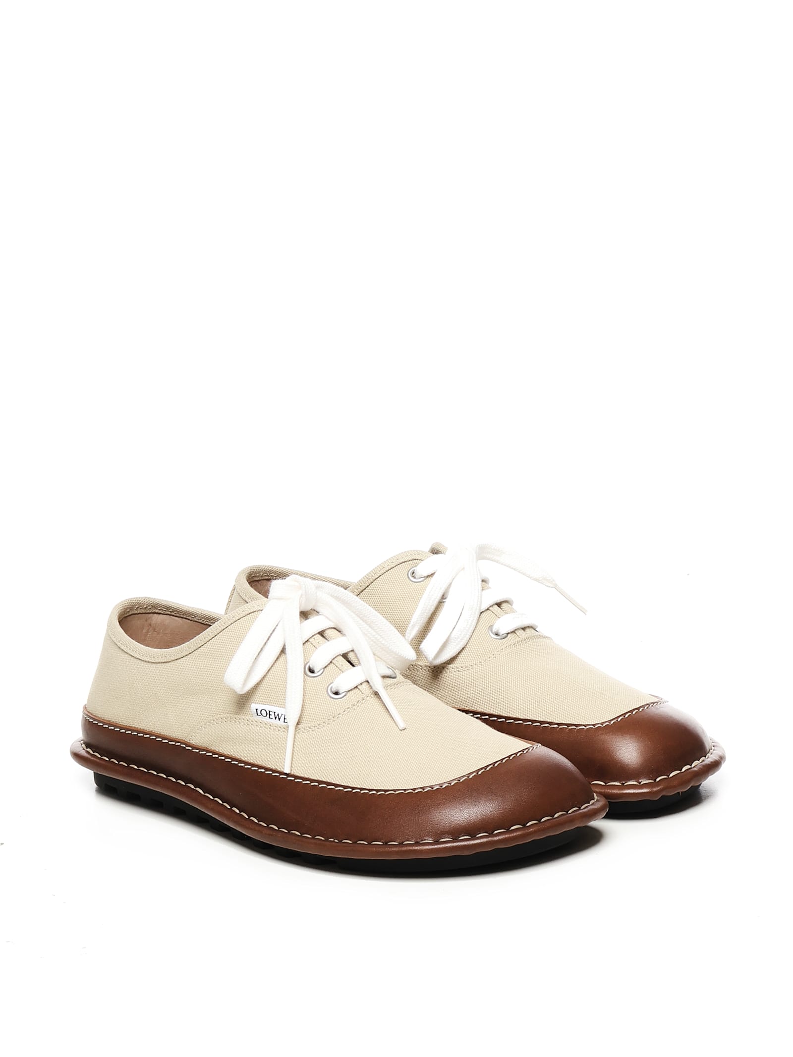 Loewe Bay Lace-up Leather-trimmed Shoes In White