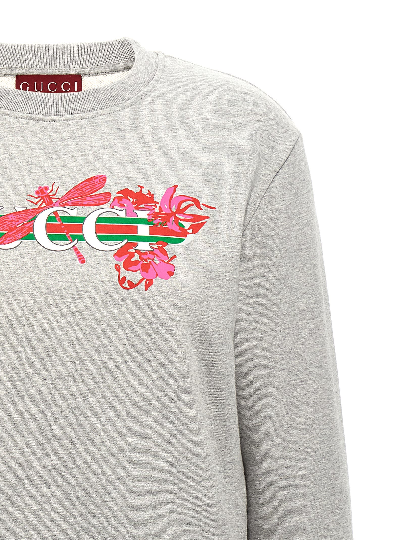 Shop Gucci Logo Print Sweatshirt In Gray