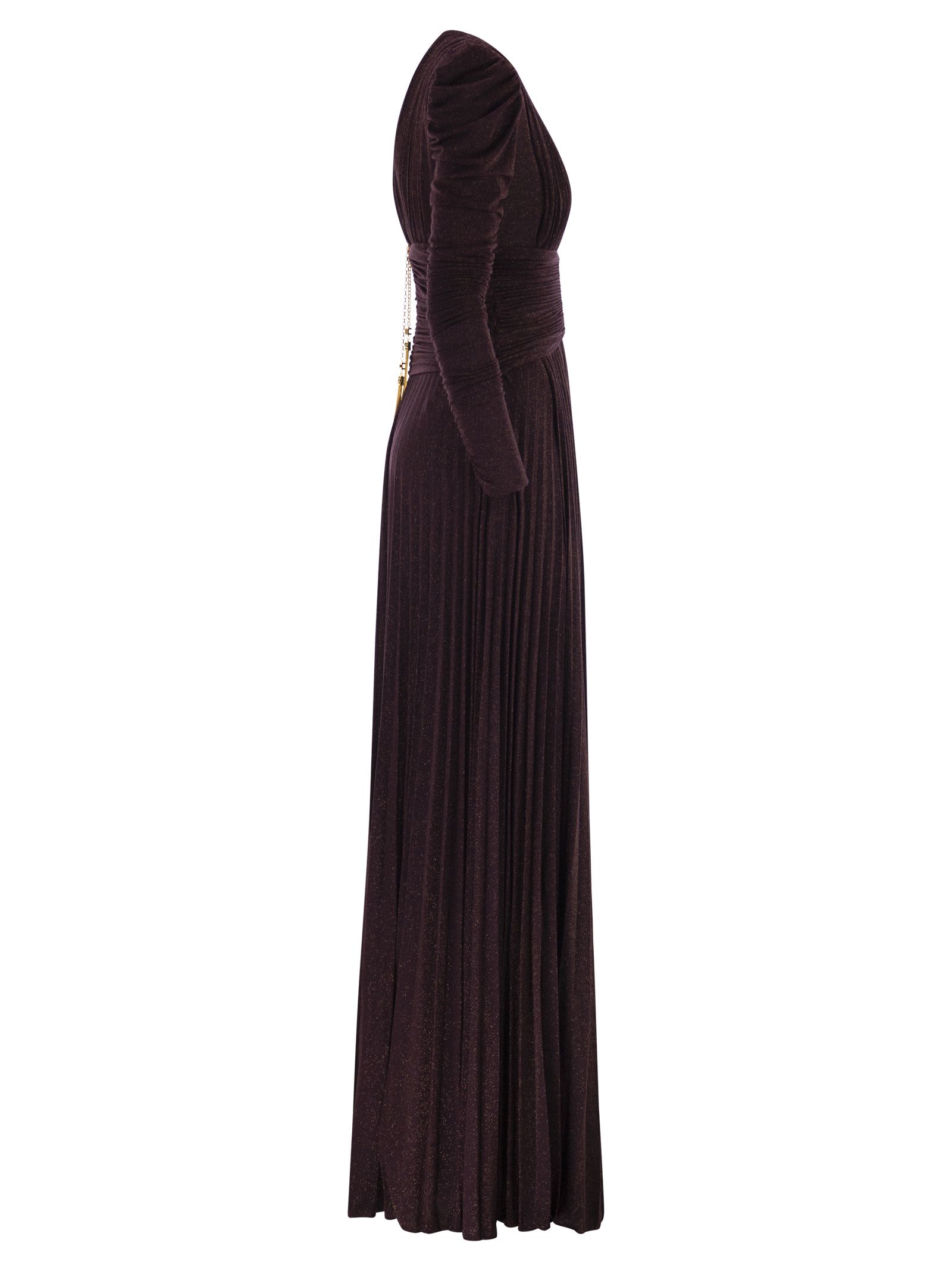 Elisabetta Franchi Red Carpet Dress In Lurex Jersey With Necklace In Burgundy